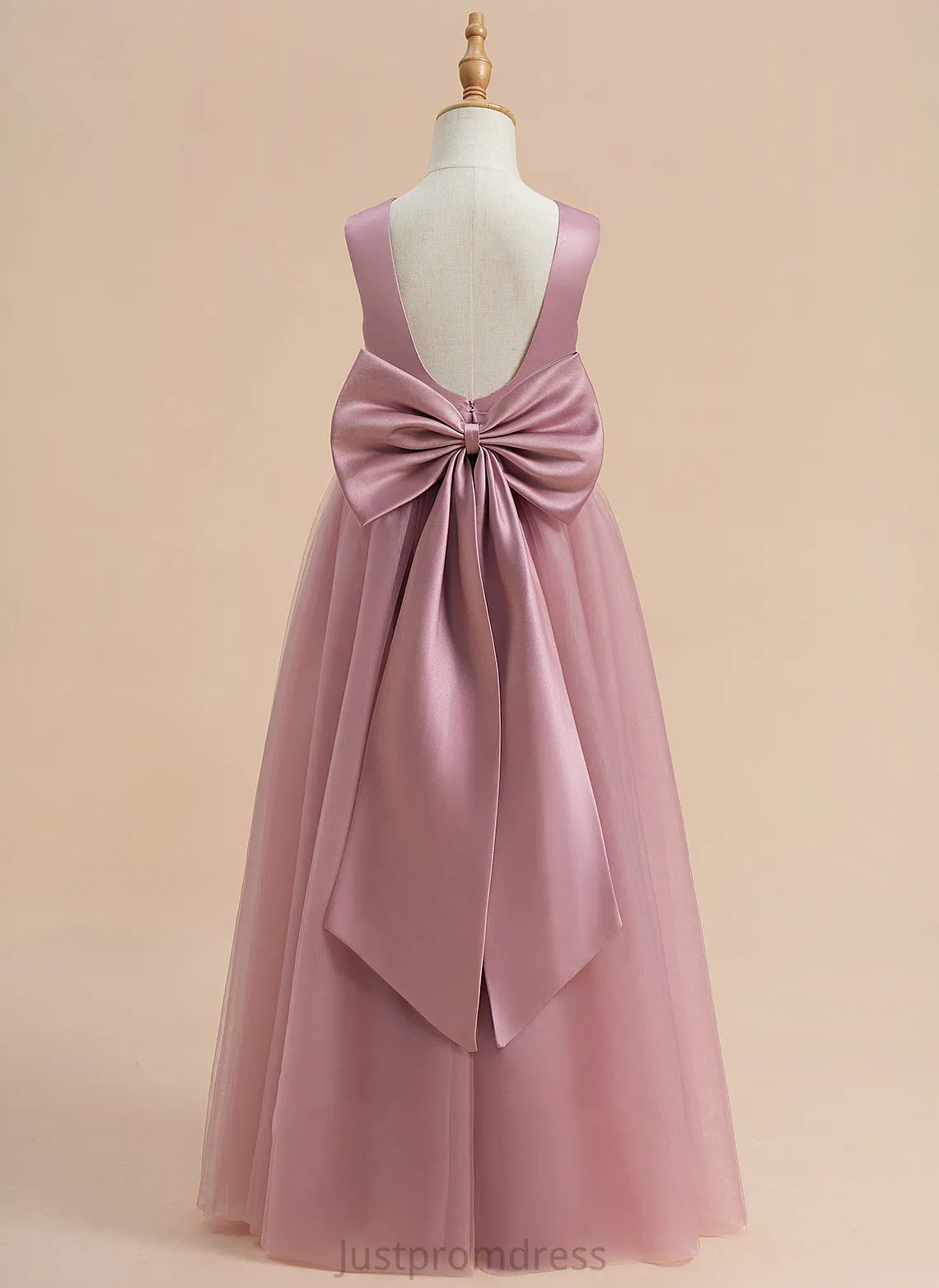 - Satin/Tulle Neck Dress Bow(s) Lorna Flower Girl Dresses A-Line Sleeveless Flower With Scoop Floor-length Girl