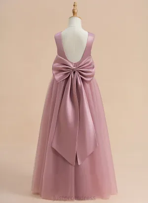 - Satin/Tulle Neck Dress Bow(s) Lorna Flower Girl Dresses A-Line Sleeveless Flower With Scoop Floor-length Girl