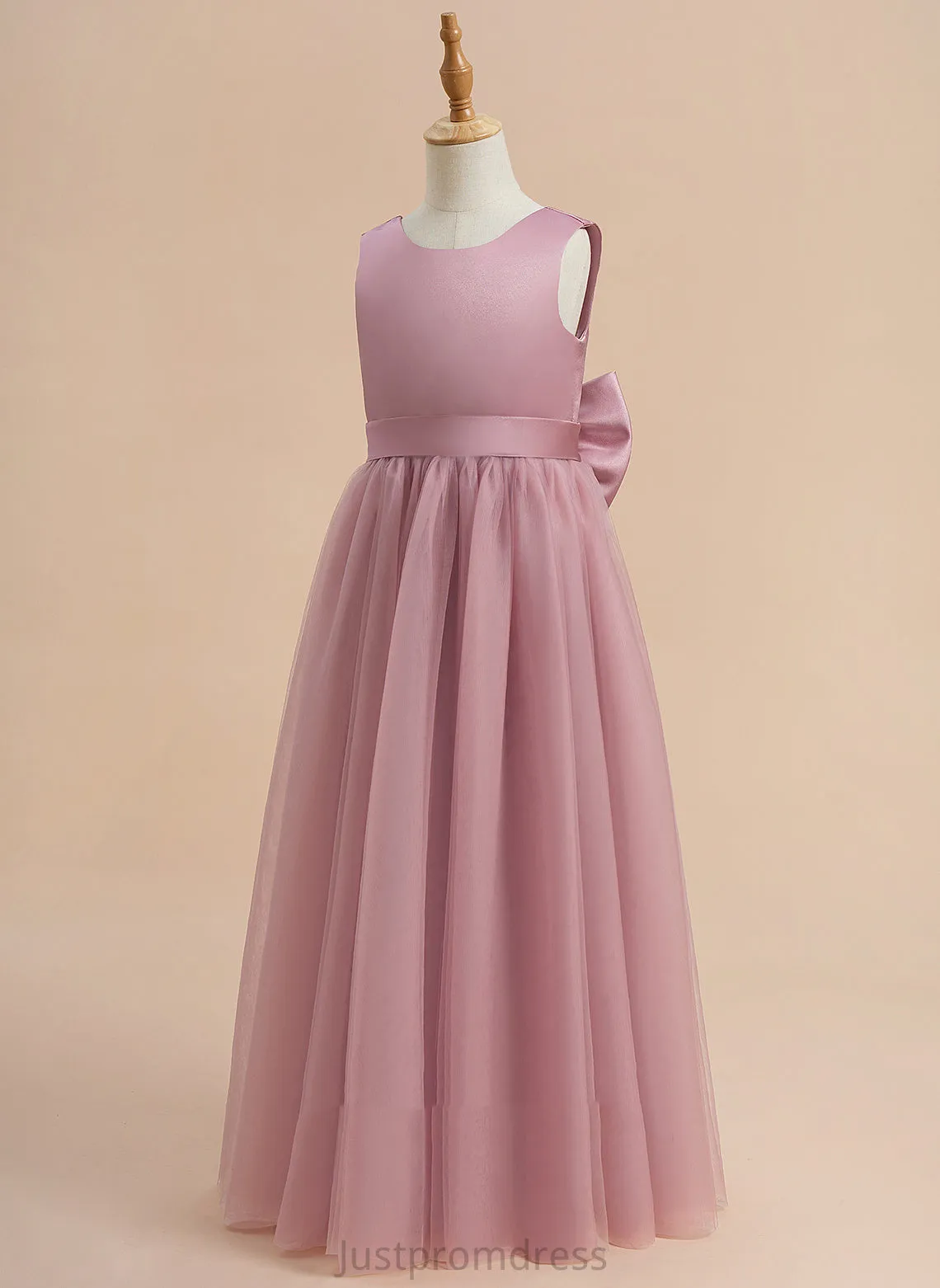 - Satin/Tulle Neck Dress Bow(s) Lorna Flower Girl Dresses A-Line Sleeveless Flower With Scoop Floor-length Girl