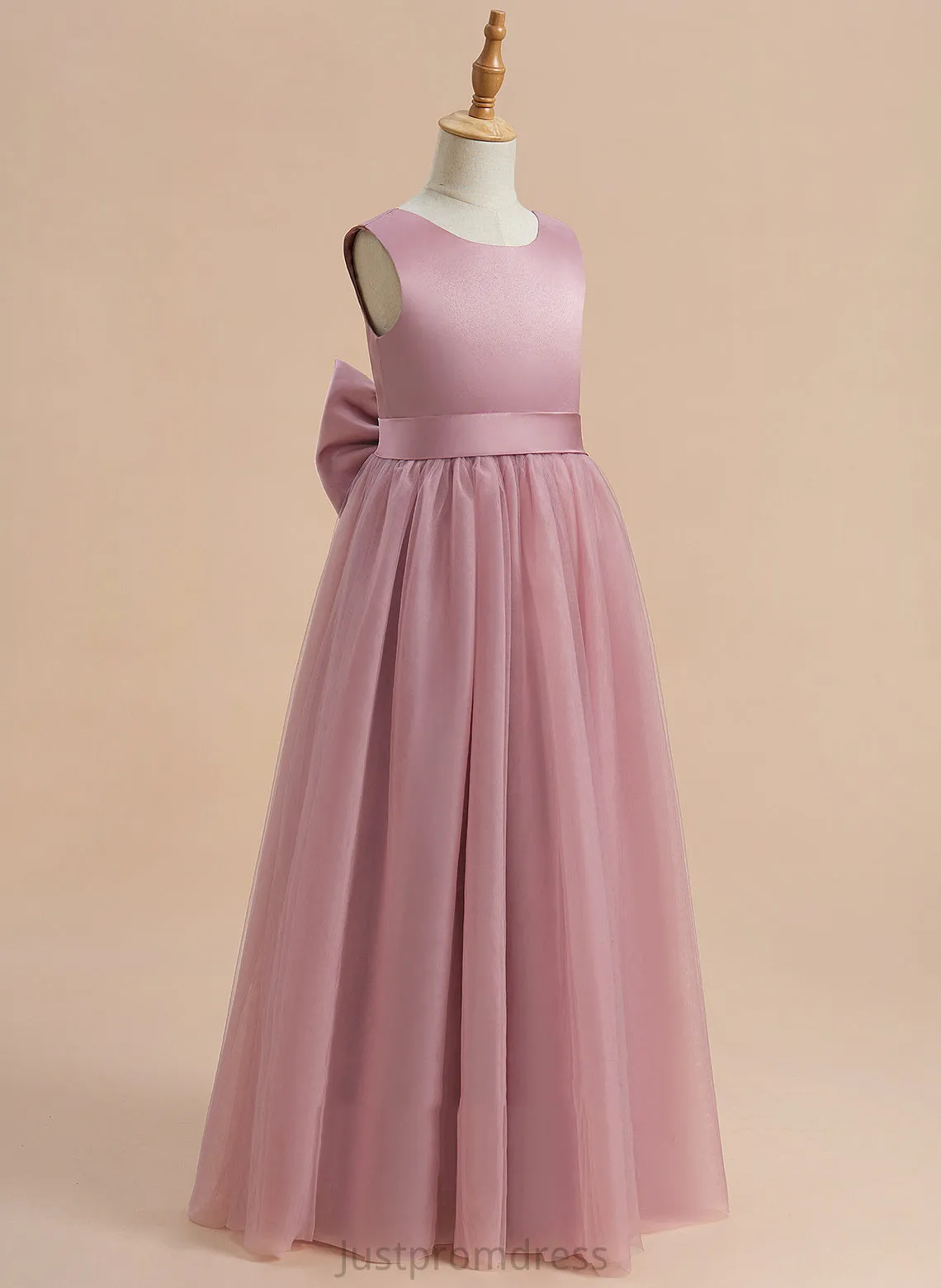 - Satin/Tulle Neck Dress Bow(s) Lorna Flower Girl Dresses A-Line Sleeveless Flower With Scoop Floor-length Girl