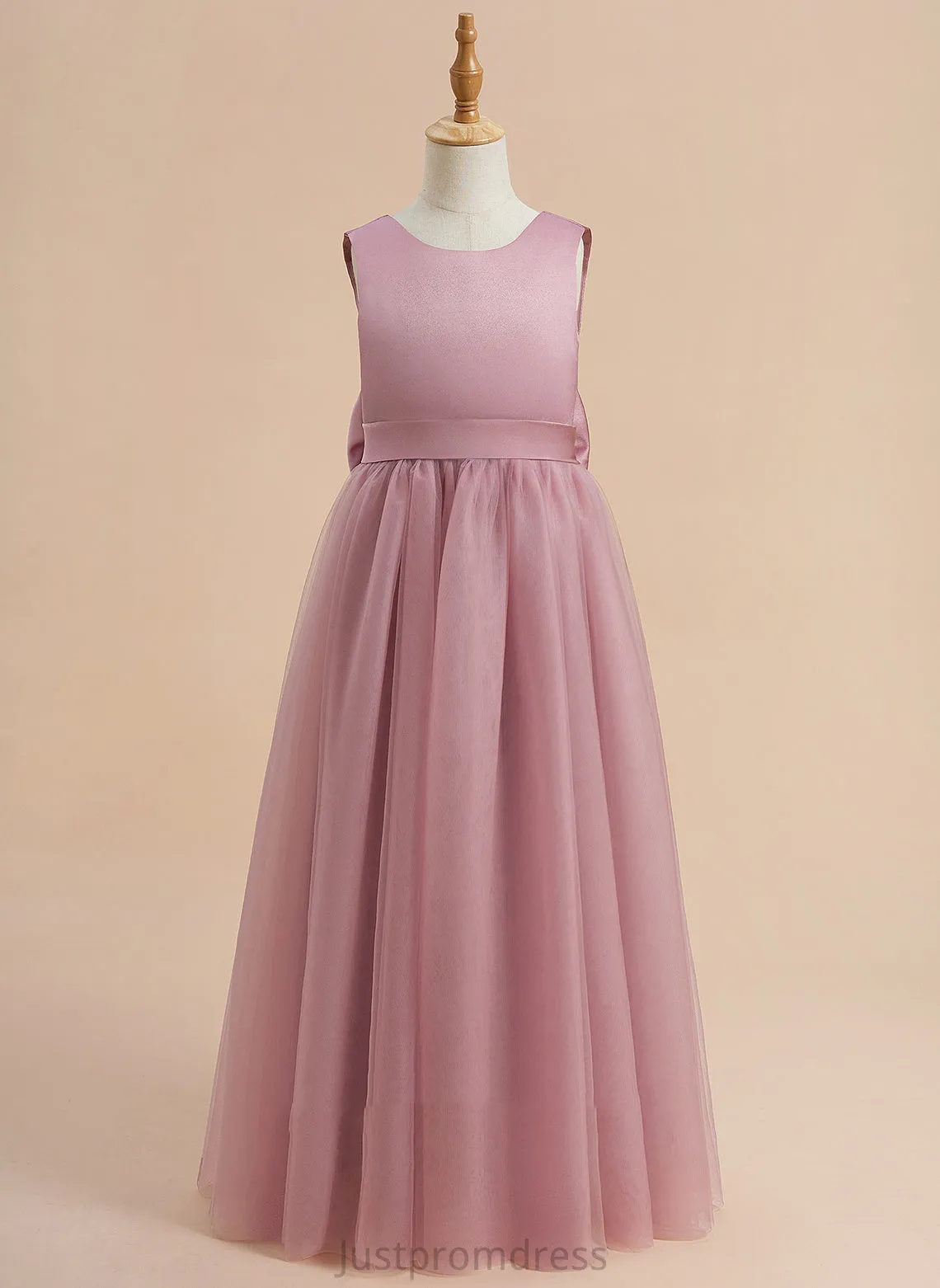 - Satin/Tulle Neck Dress Bow(s) Lorna Flower Girl Dresses A-Line Sleeveless Flower With Scoop Floor-length Girl