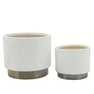 6"/8" Diamond Metallic Planters Set of 2 - White