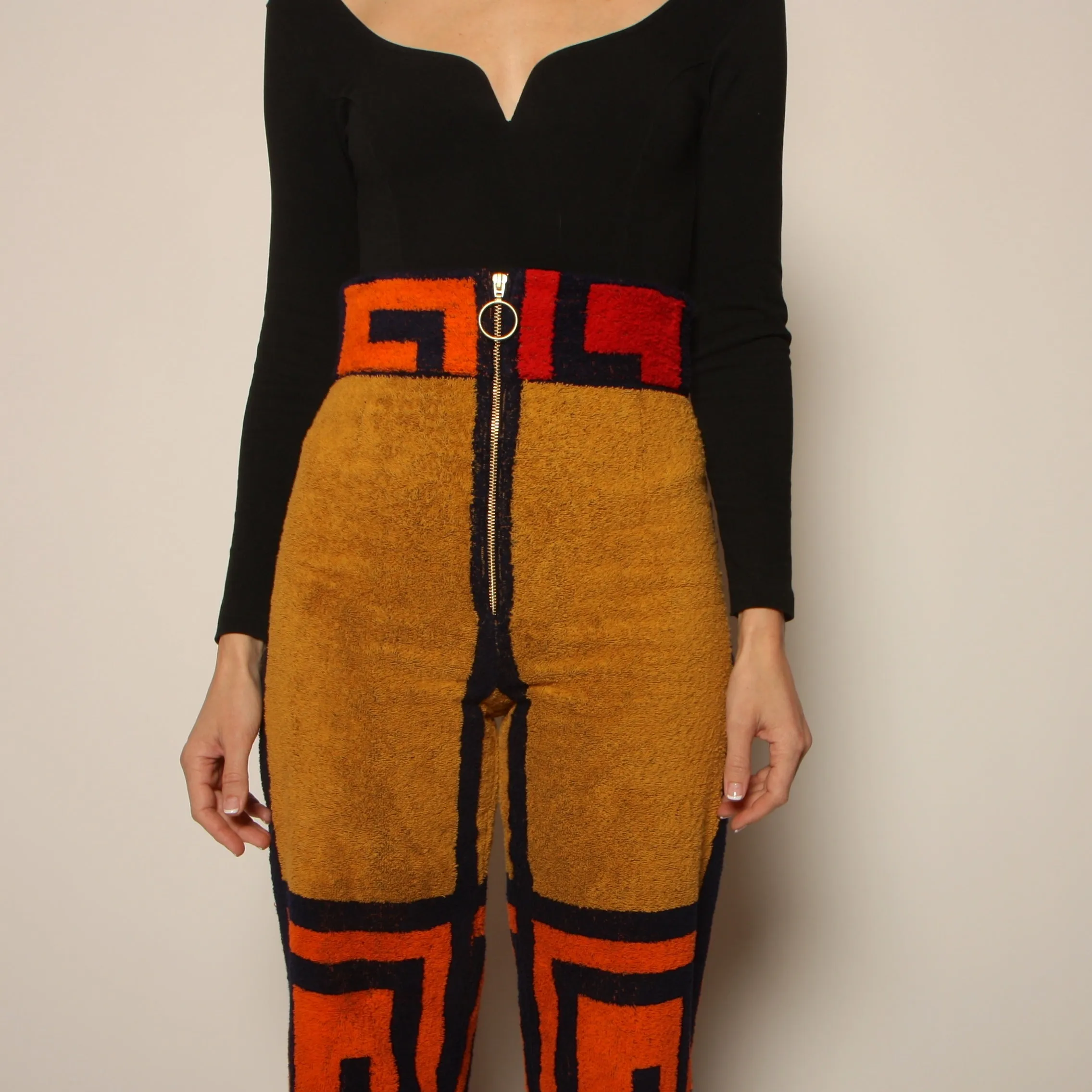 70's Graphic Greek Key High Waist Towel Pants