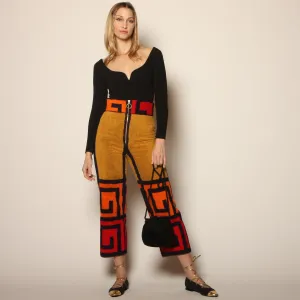 70's Graphic Greek Key High Waist Towel Pants
