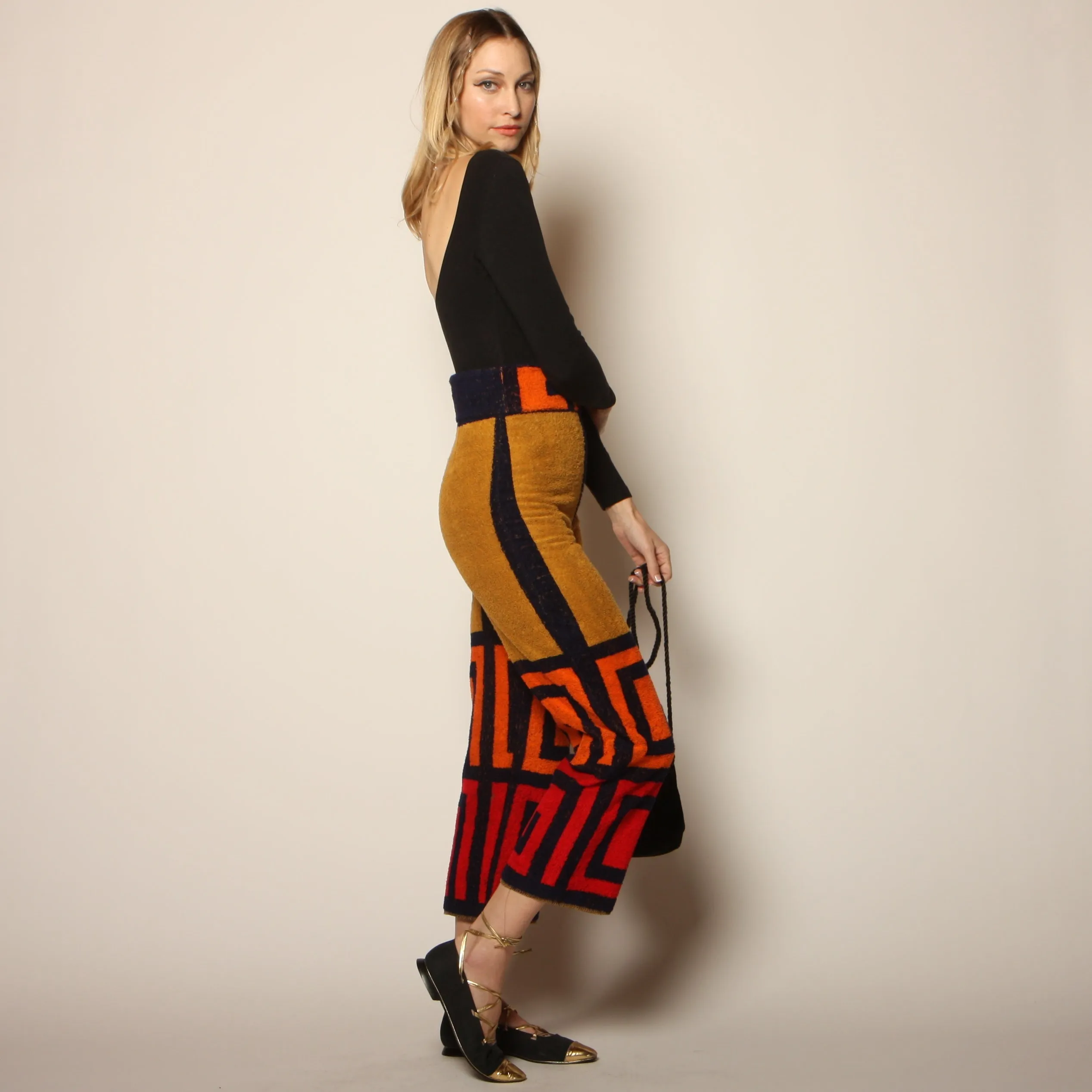 70's Graphic Greek Key High Waist Towel Pants
