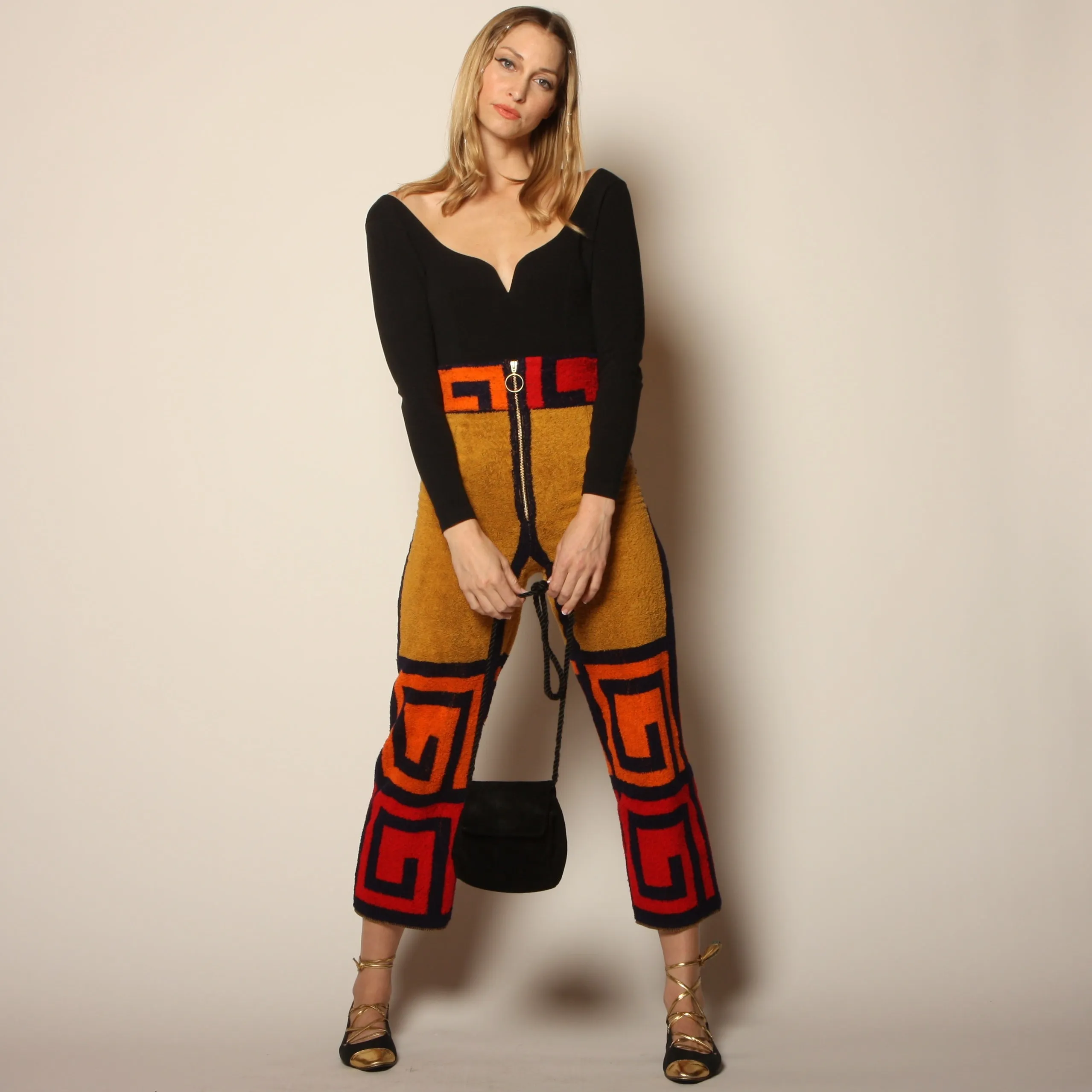 70's Graphic Greek Key High Waist Towel Pants