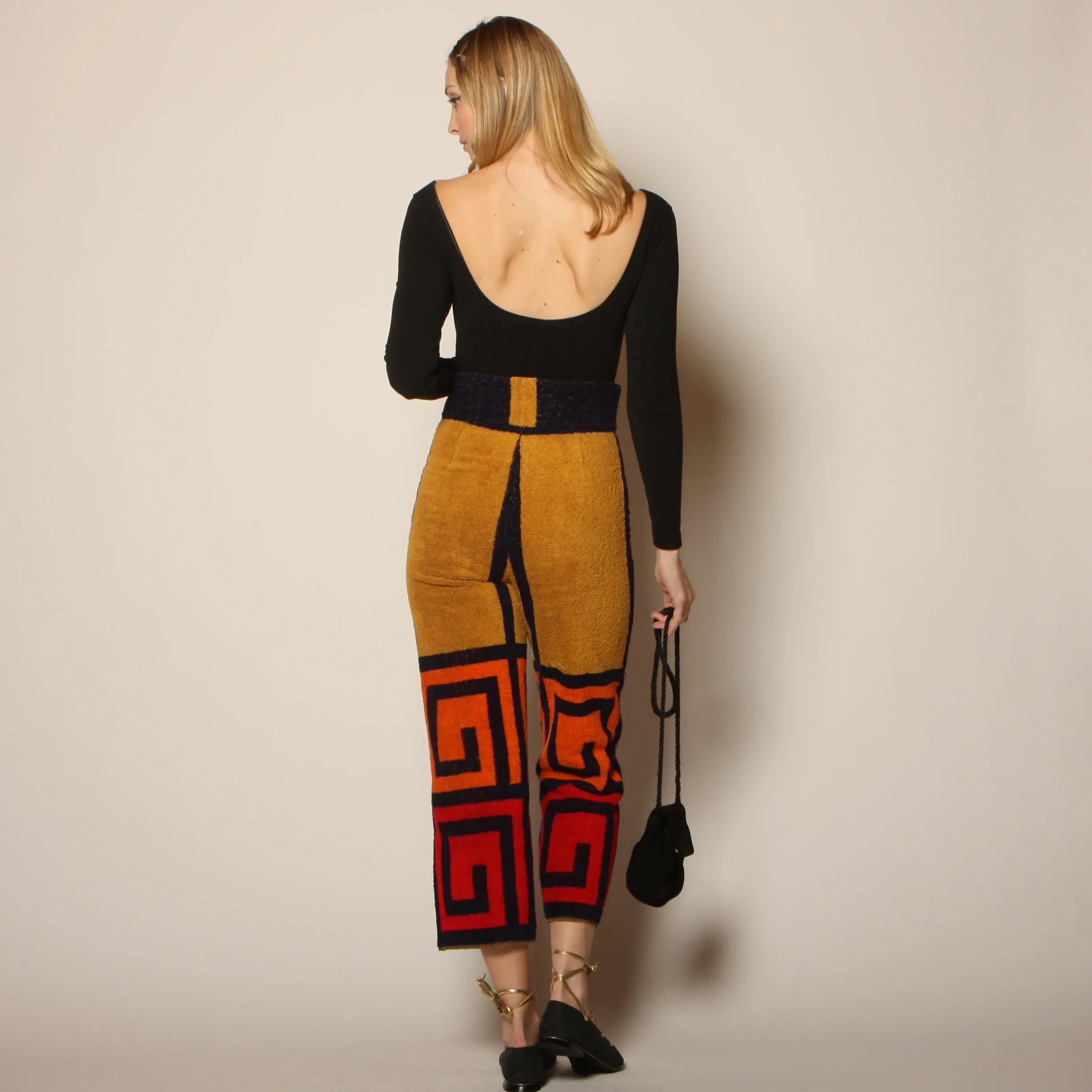 70's Graphic Greek Key High Waist Towel Pants