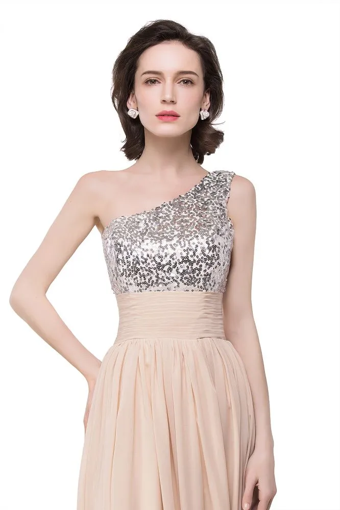 A-line Floor-length Chiffon Evening Dress with Sequined