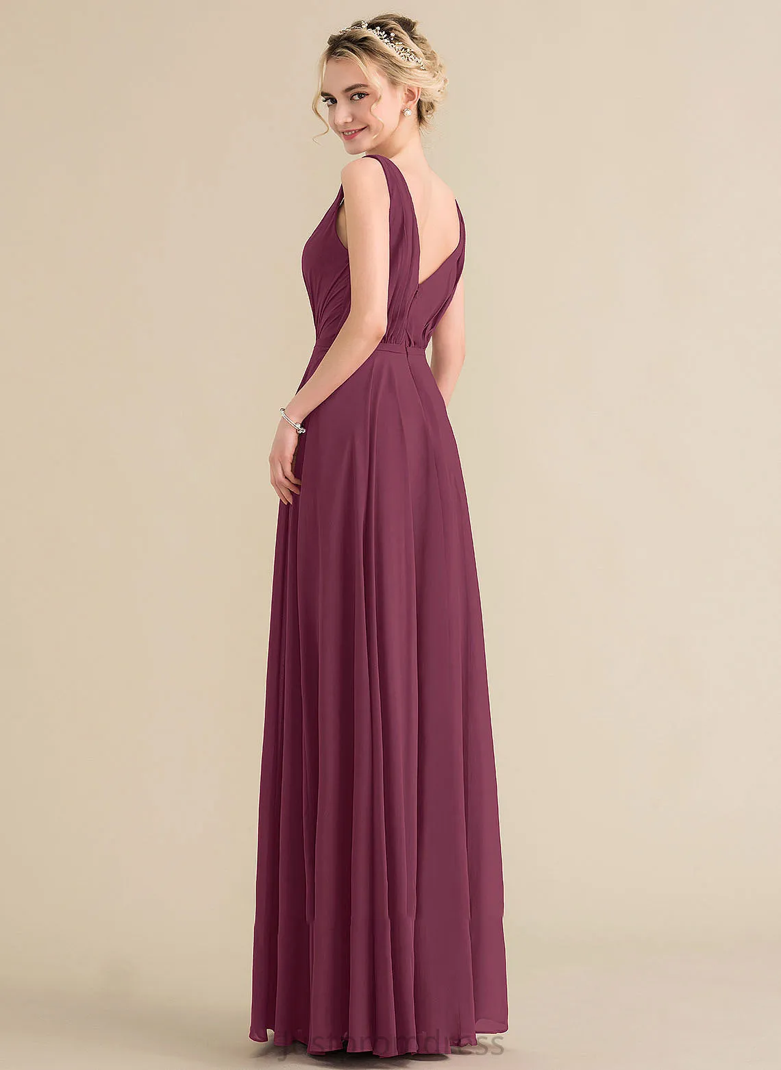 A-Line Length Neckline Ruffle V-neck Floor-Length Embellishment Silhouette Fabric Giada V-Neck Sleeveless Bridesmaid Dresses