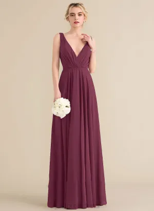 A-Line Length Neckline Ruffle V-neck Floor-Length Embellishment Silhouette Fabric Giada V-Neck Sleeveless Bridesmaid Dresses