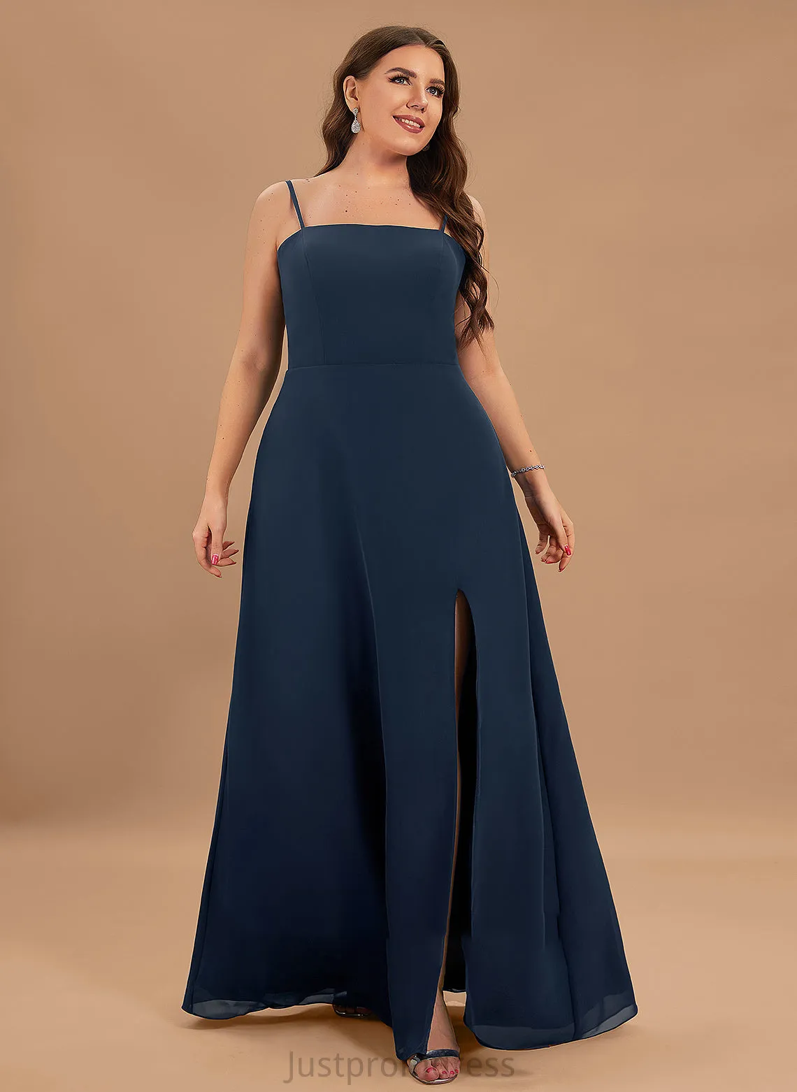 A-Line With Split Neckline Floor-Length Virginia Chiffon Prom Dresses Square Front