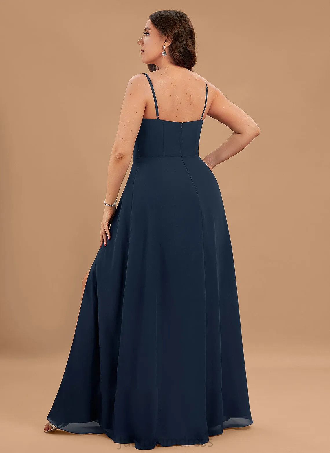 A-Line With Split Neckline Floor-Length Virginia Chiffon Prom Dresses Square Front