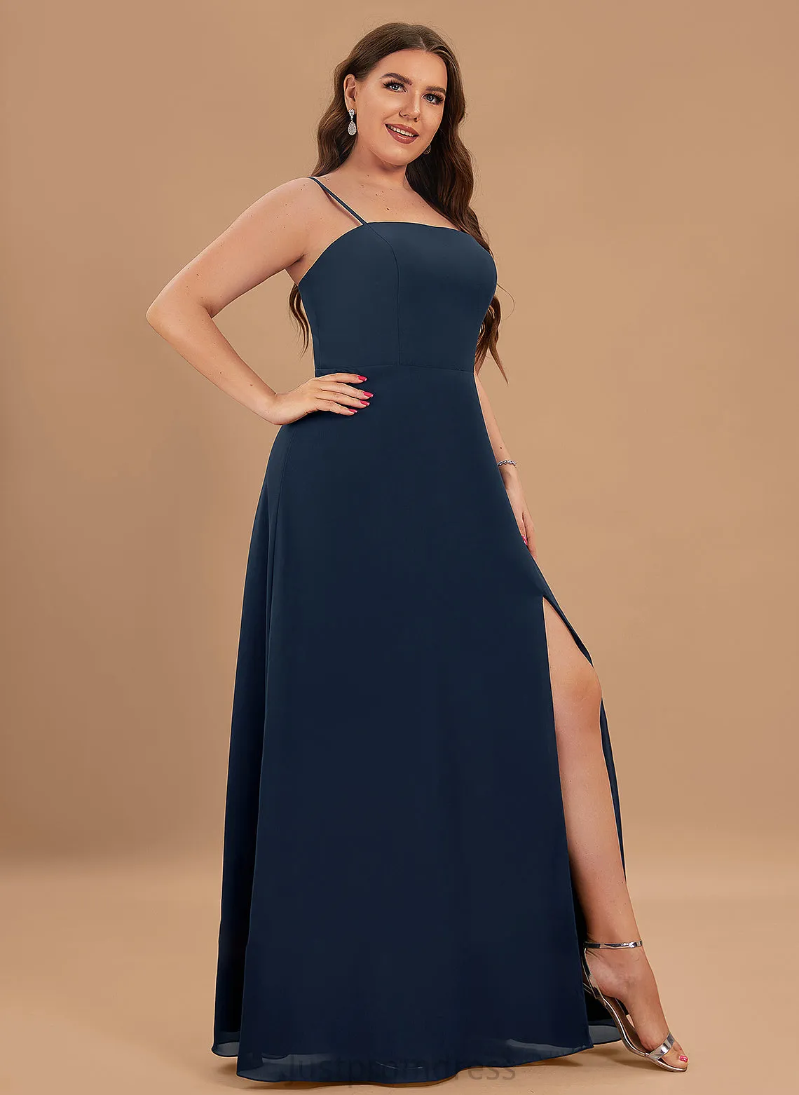A-Line With Split Neckline Floor-Length Virginia Chiffon Prom Dresses Square Front