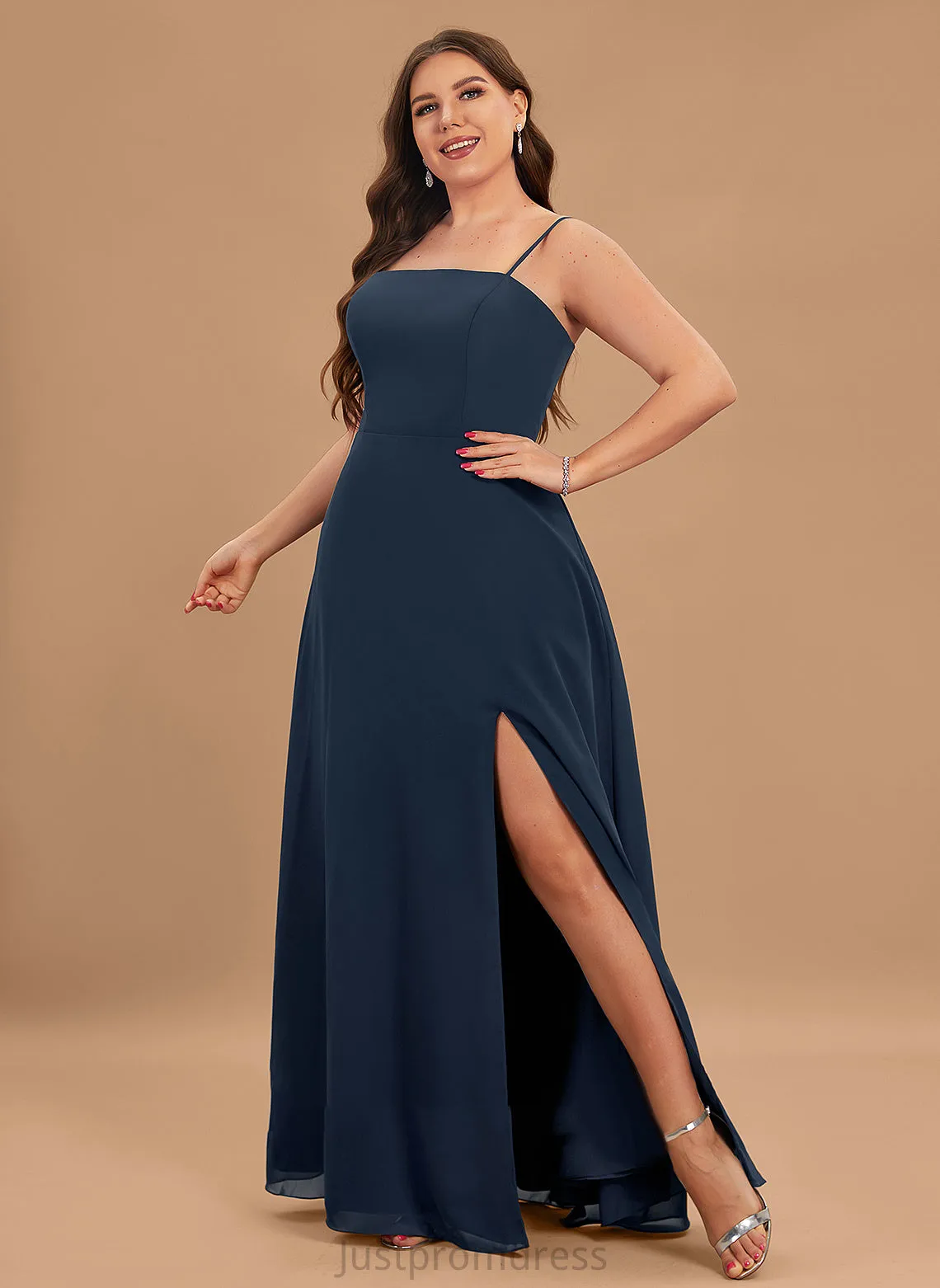 A-Line With Split Neckline Floor-Length Virginia Chiffon Prom Dresses Square Front