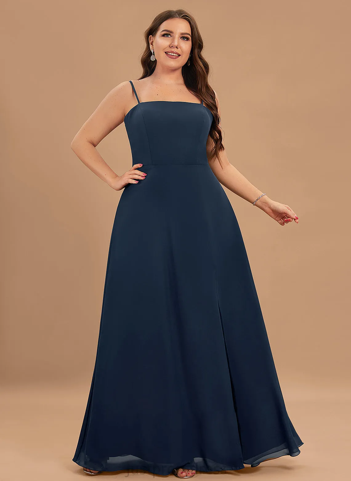 A-Line With Split Neckline Floor-Length Virginia Chiffon Prom Dresses Square Front