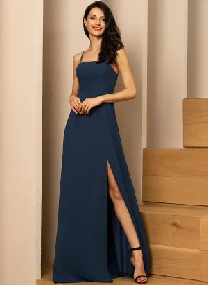 A-Line With Split Neckline Floor-Length Virginia Chiffon Prom Dresses Square Front