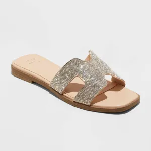 A New Day Women's Nina Rhinestone Flat Sandals 88870728 Silver Gray 8M