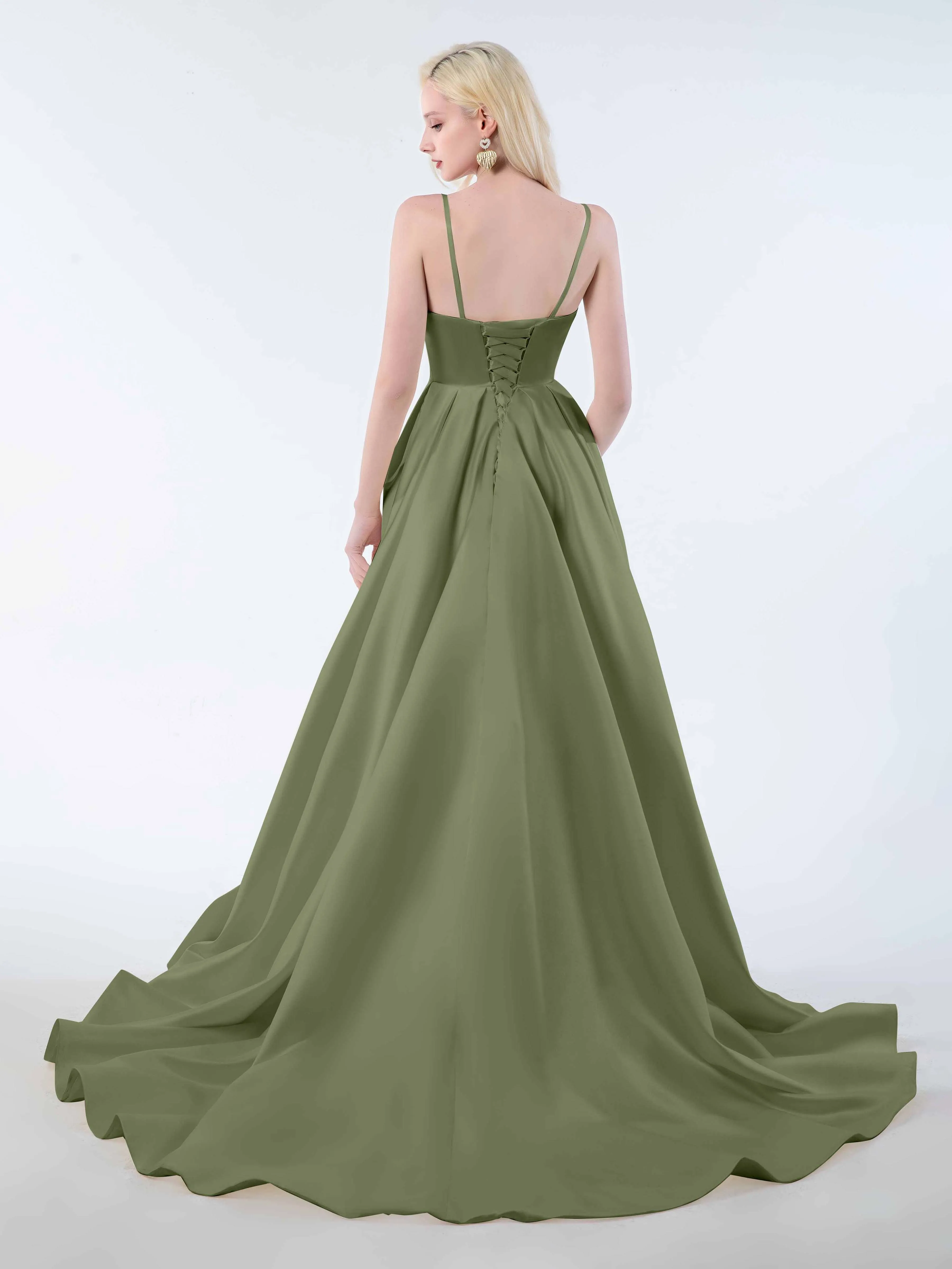 Amy Simple Spaghetti Straps Corset Back Satin Dresses