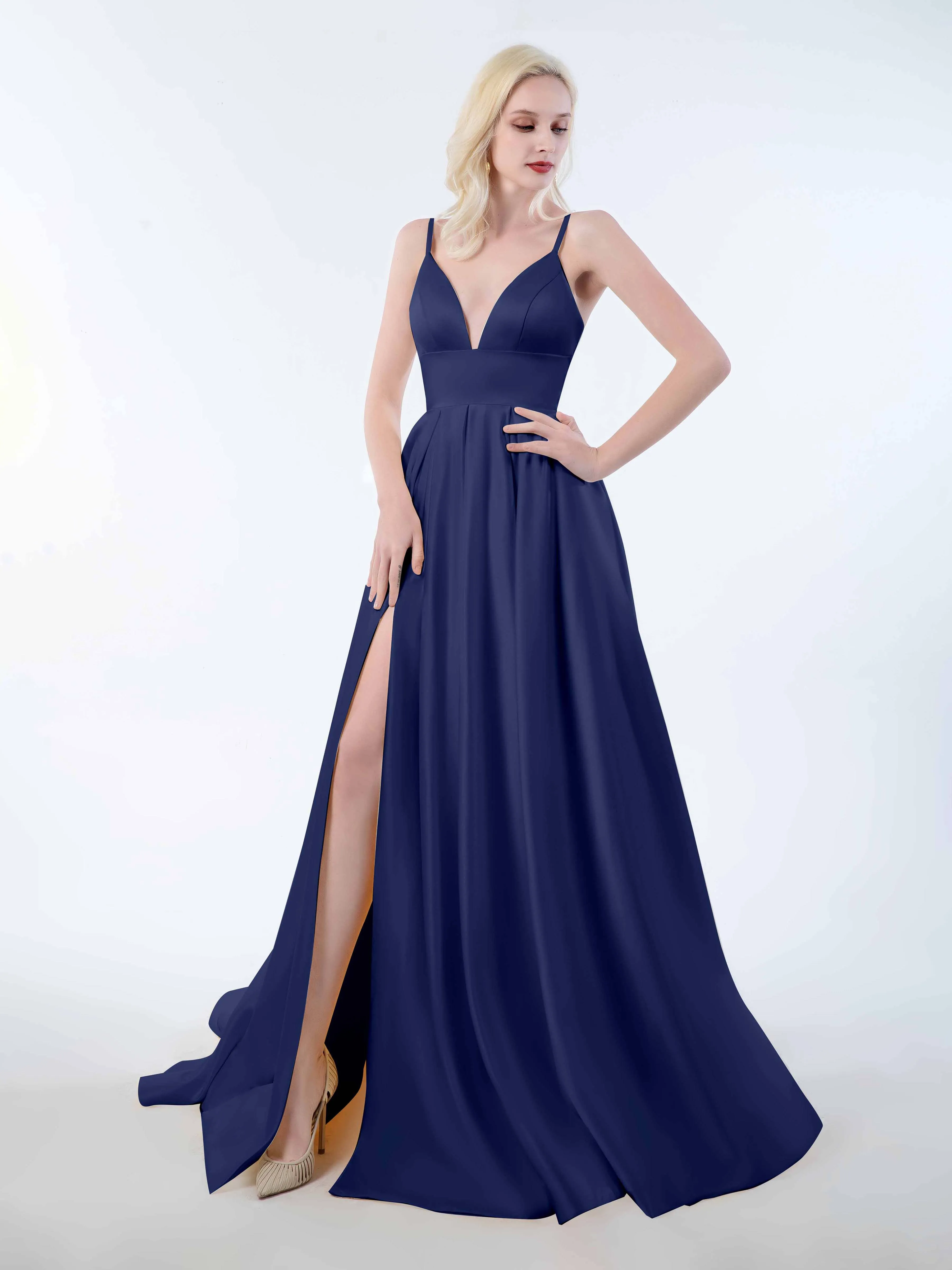 Amy Simple Spaghetti Straps Corset Back Satin Dresses
