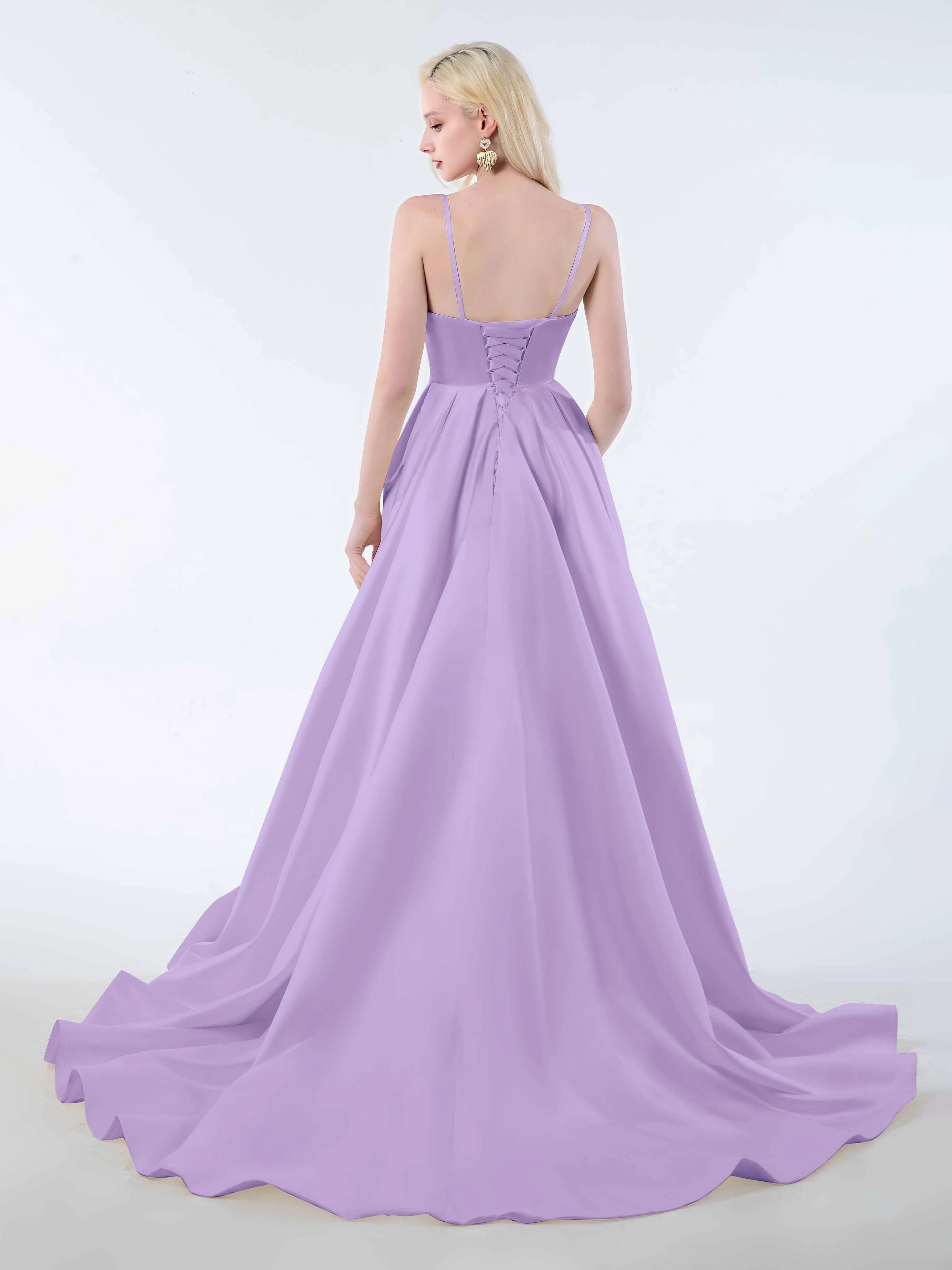 Amy Simple Spaghetti Straps Corset Back Satin Dresses