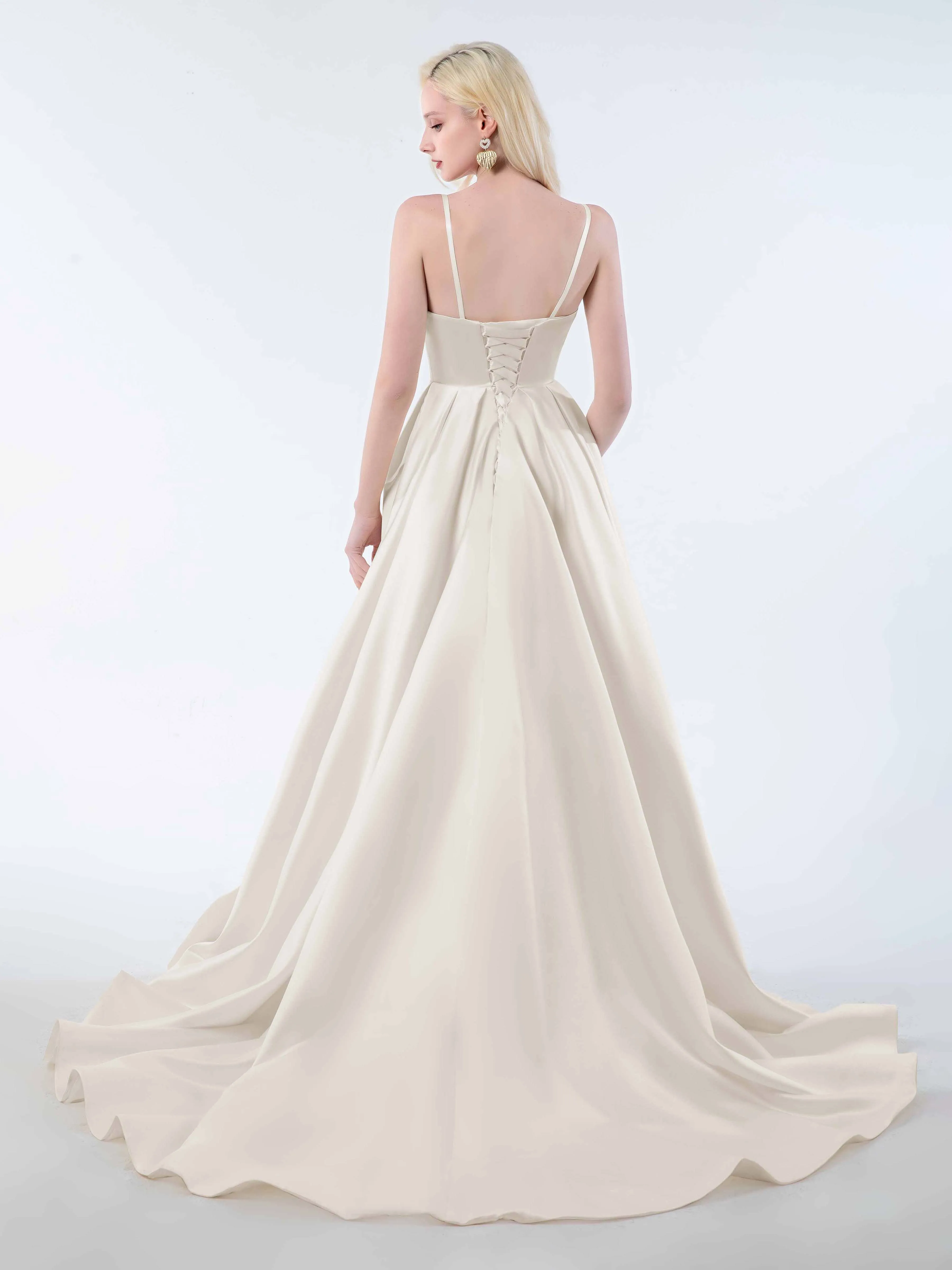 Amy Simple Spaghetti Straps Corset Back Satin Dresses