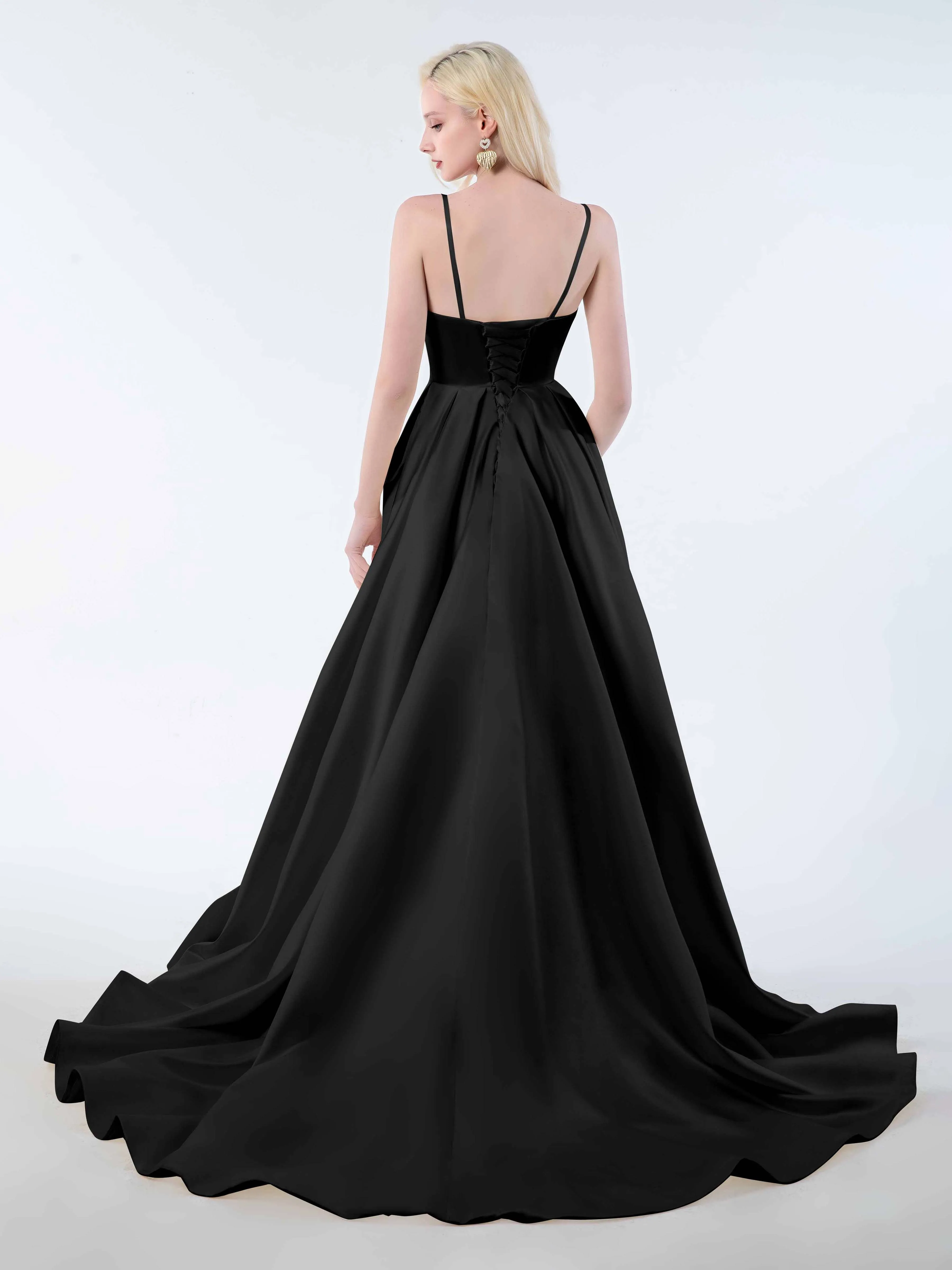 Amy Simple Spaghetti Straps Corset Back Satin Dresses