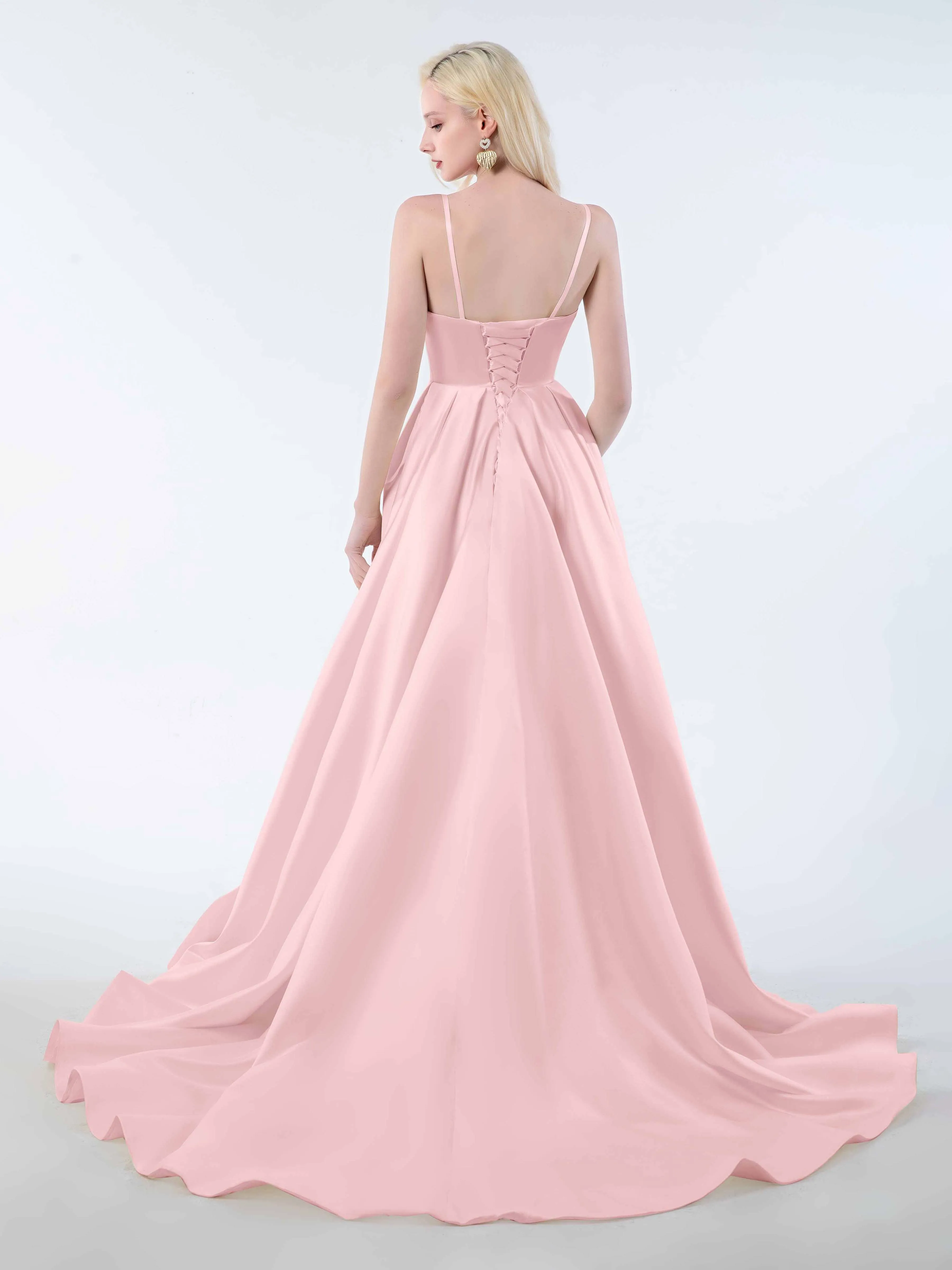 Amy Simple Spaghetti Straps Corset Back Satin Dresses