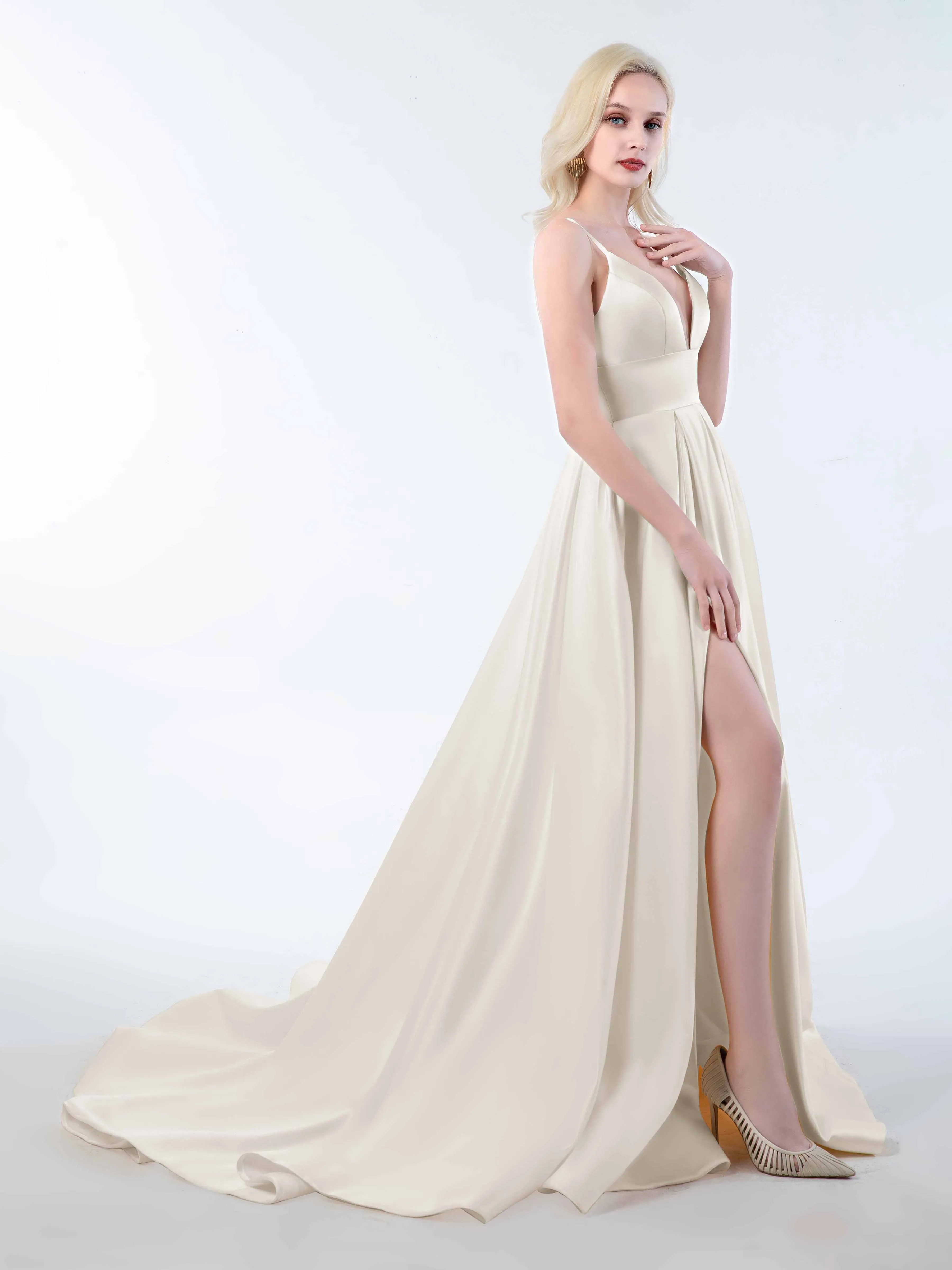 Amy Simple Spaghetti Straps Corset Back Satin Dresses
