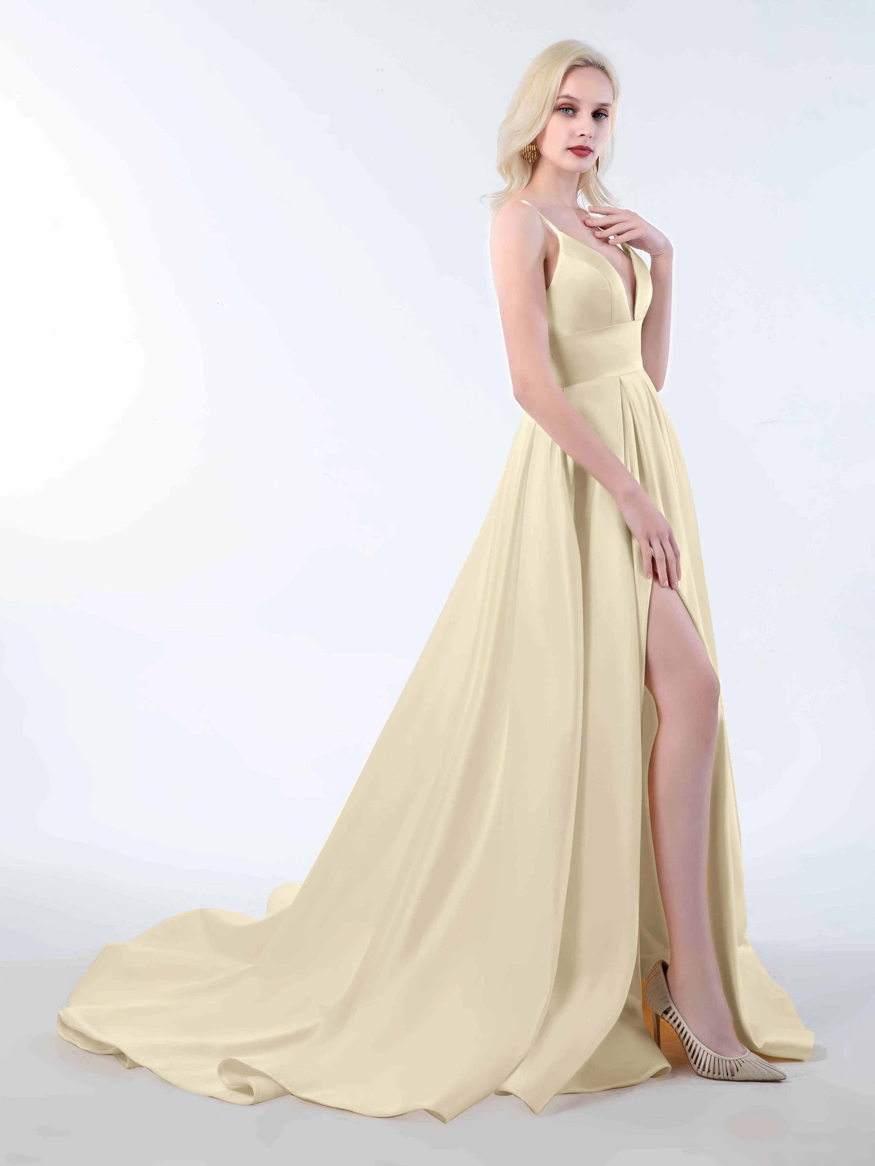 Amy Simple Spaghetti Straps Corset Back Satin Dresses