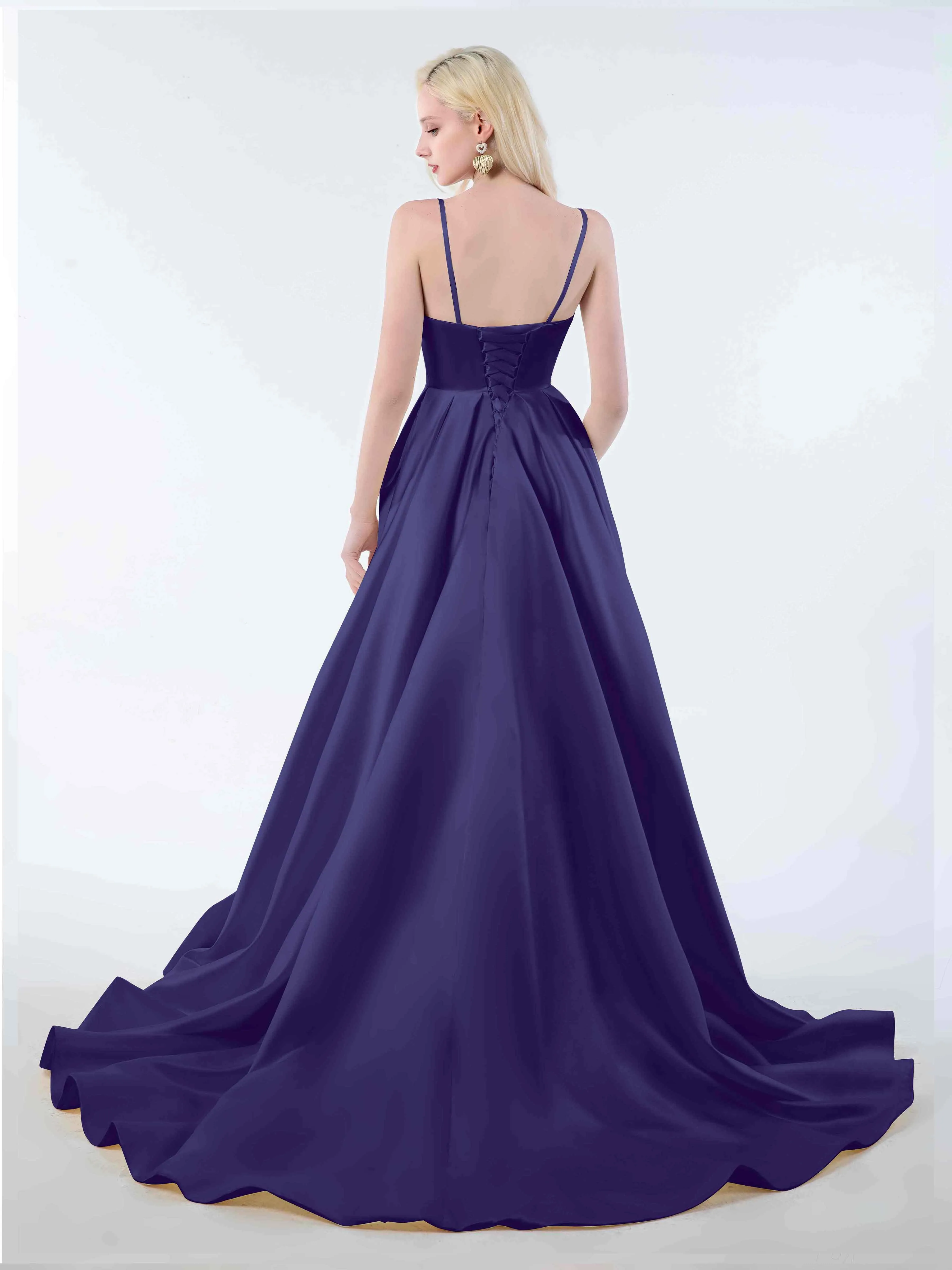Amy Simple Spaghetti Straps Corset Back Satin Dresses