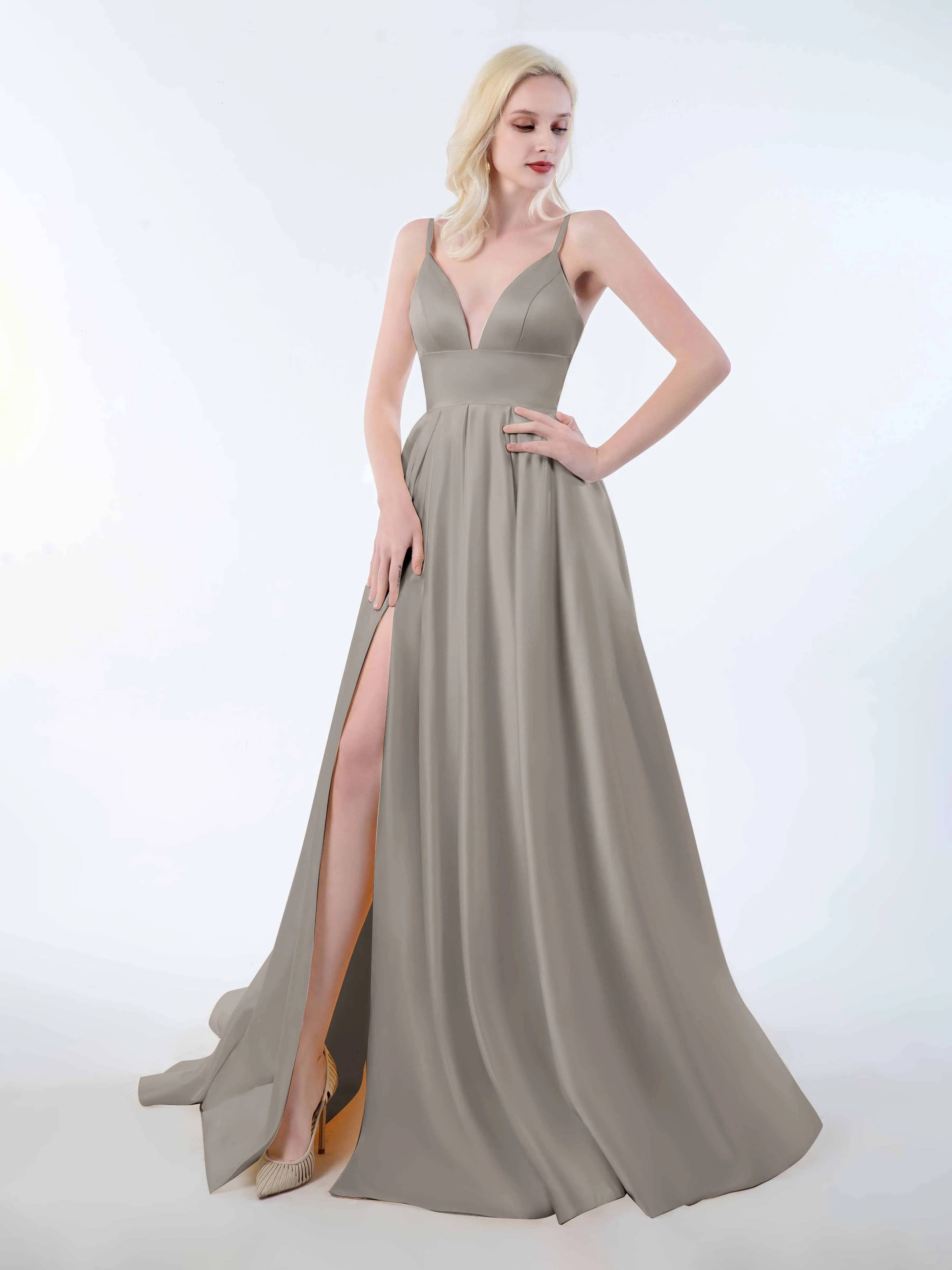 Amy Simple Spaghetti Straps Corset Back Satin Dresses