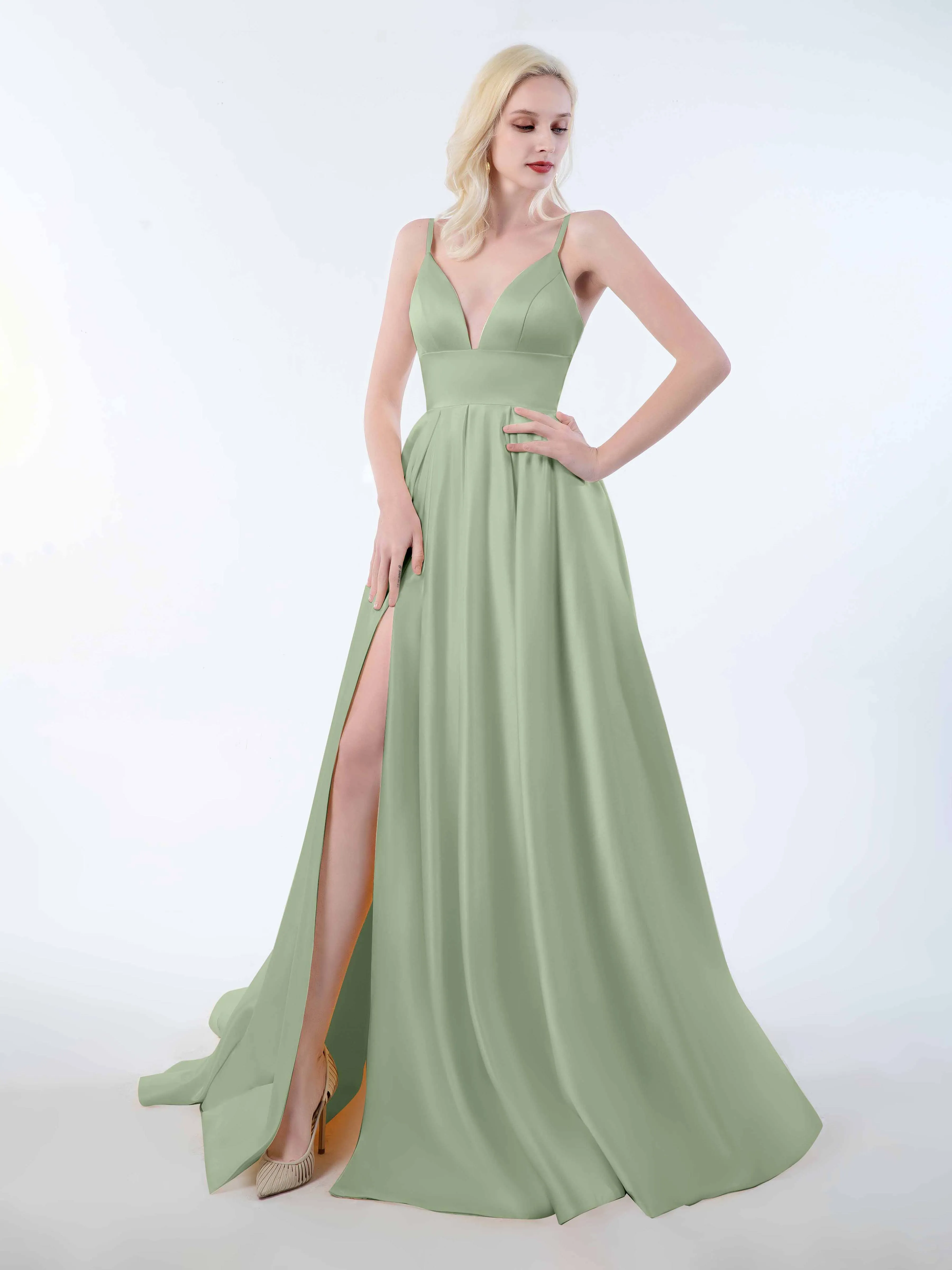 Amy Simple Spaghetti Straps Corset Back Satin Dresses