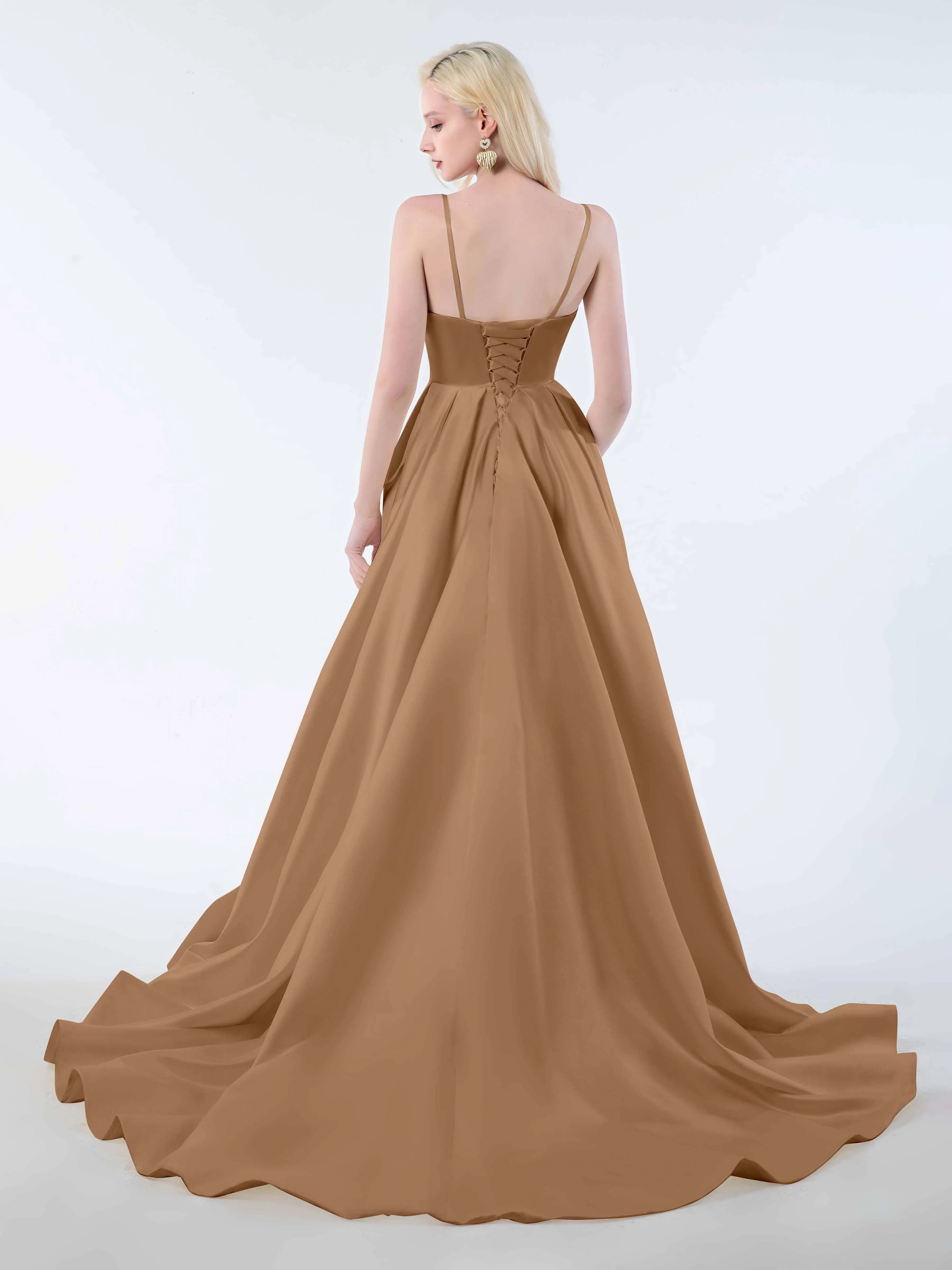 Amy Simple Spaghetti Straps Corset Back Satin Dresses