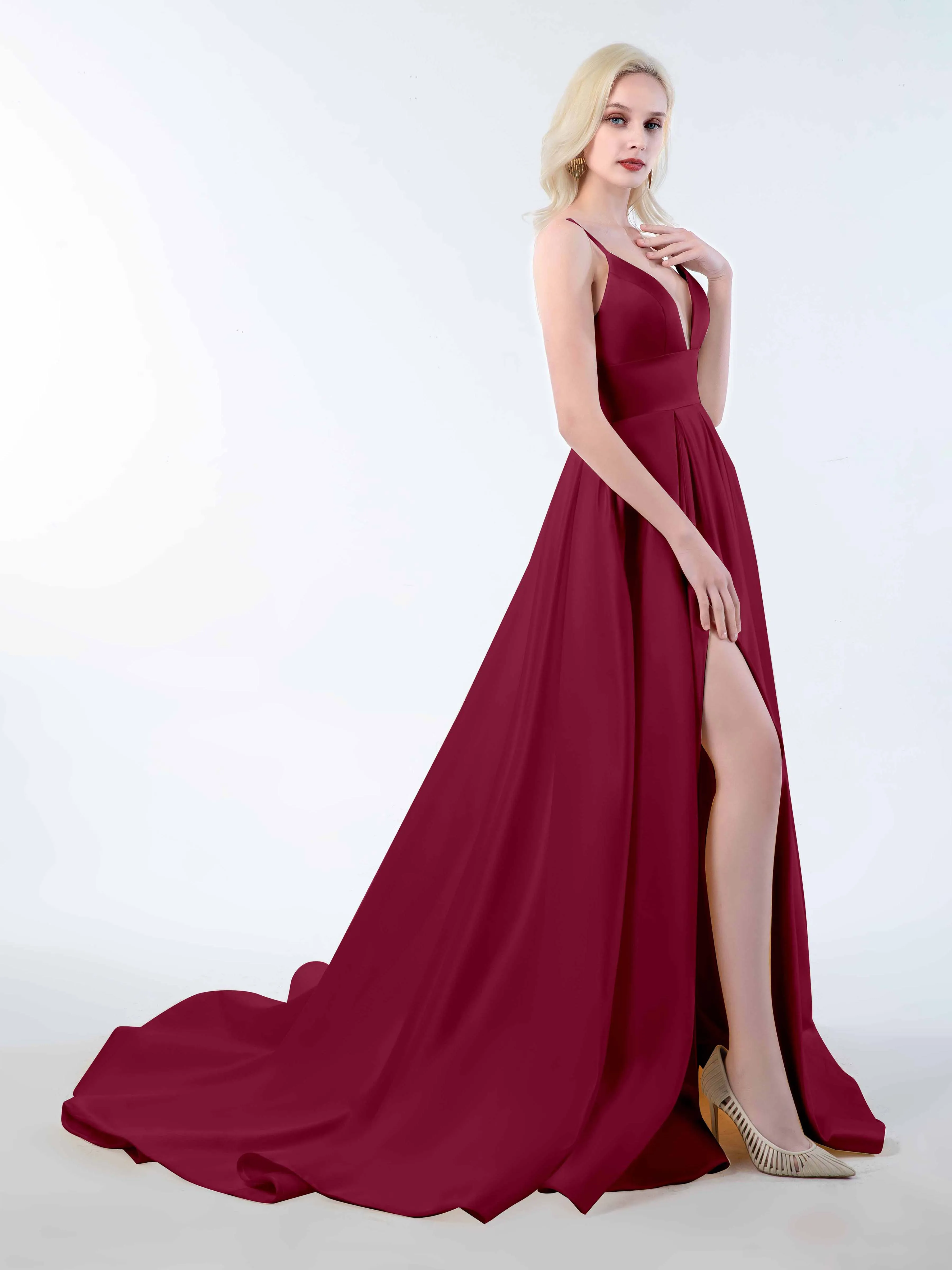 Amy Simple Spaghetti Straps Corset Back Satin Dresses