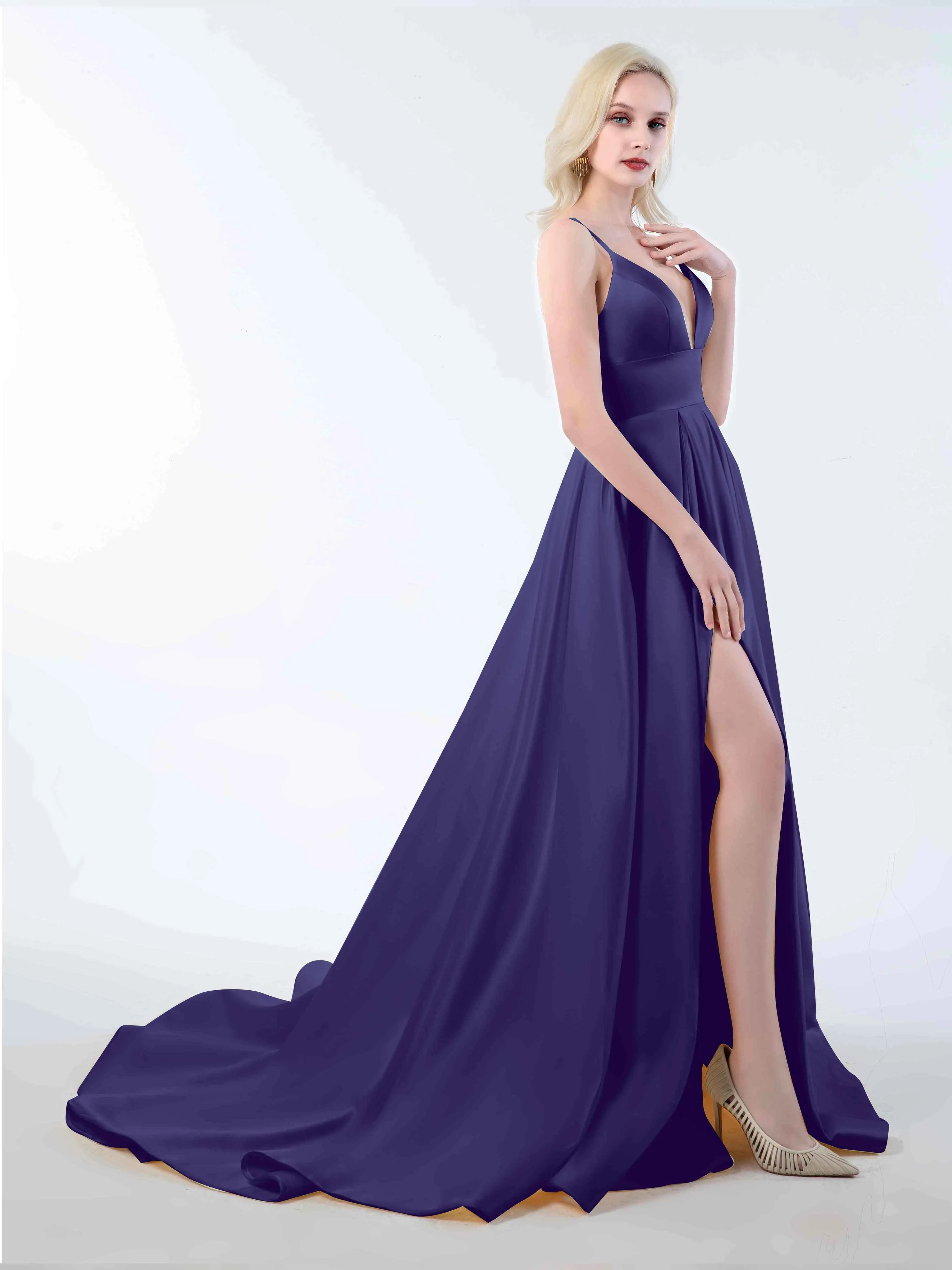 Amy Simple Spaghetti Straps Corset Back Satin Dresses