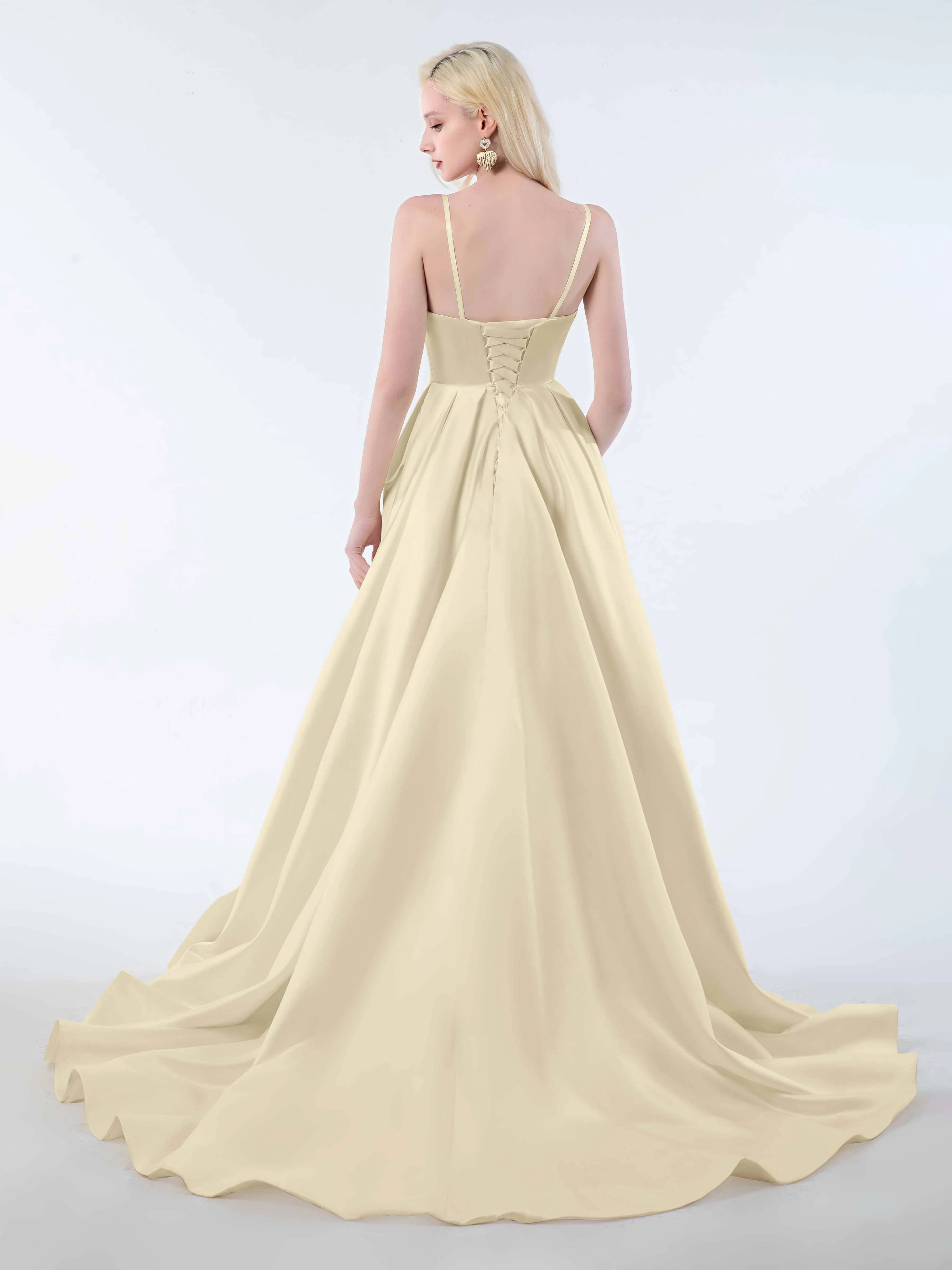 Amy Simple Spaghetti Straps Corset Back Satin Dresses