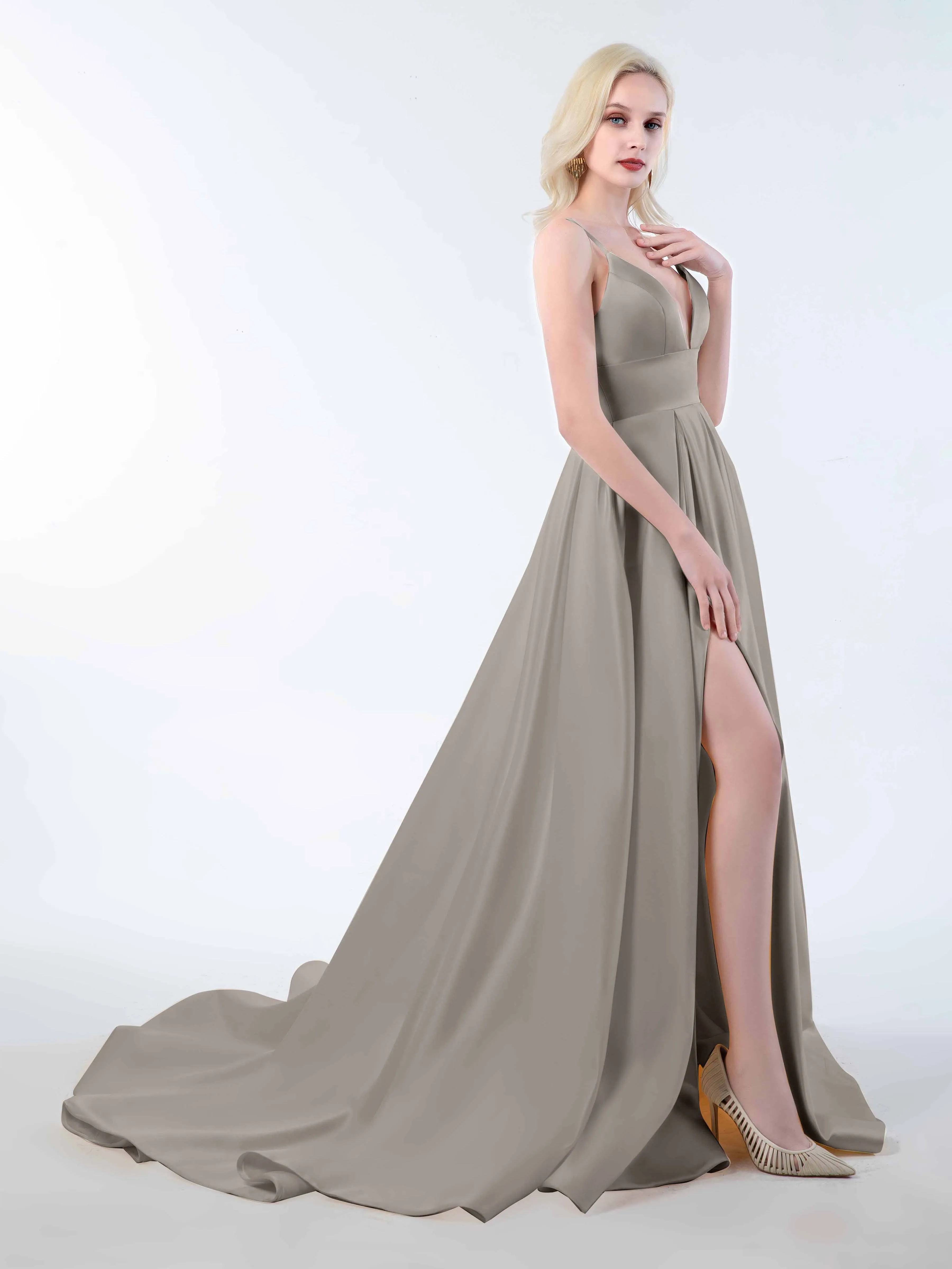 Amy Simple Spaghetti Straps Corset Back Satin Dresses