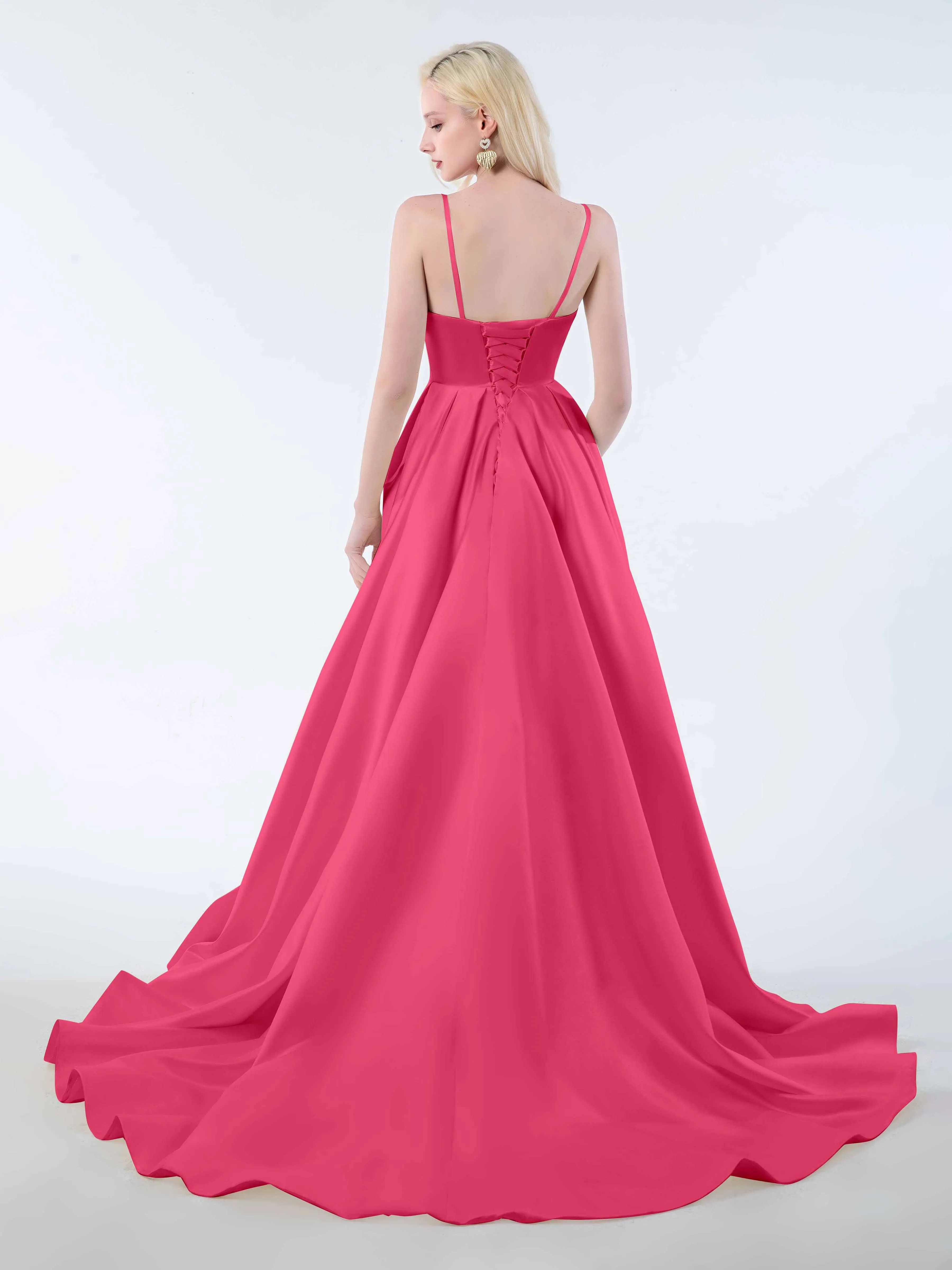 Amy Simple Spaghetti Straps Corset Back Satin Dresses