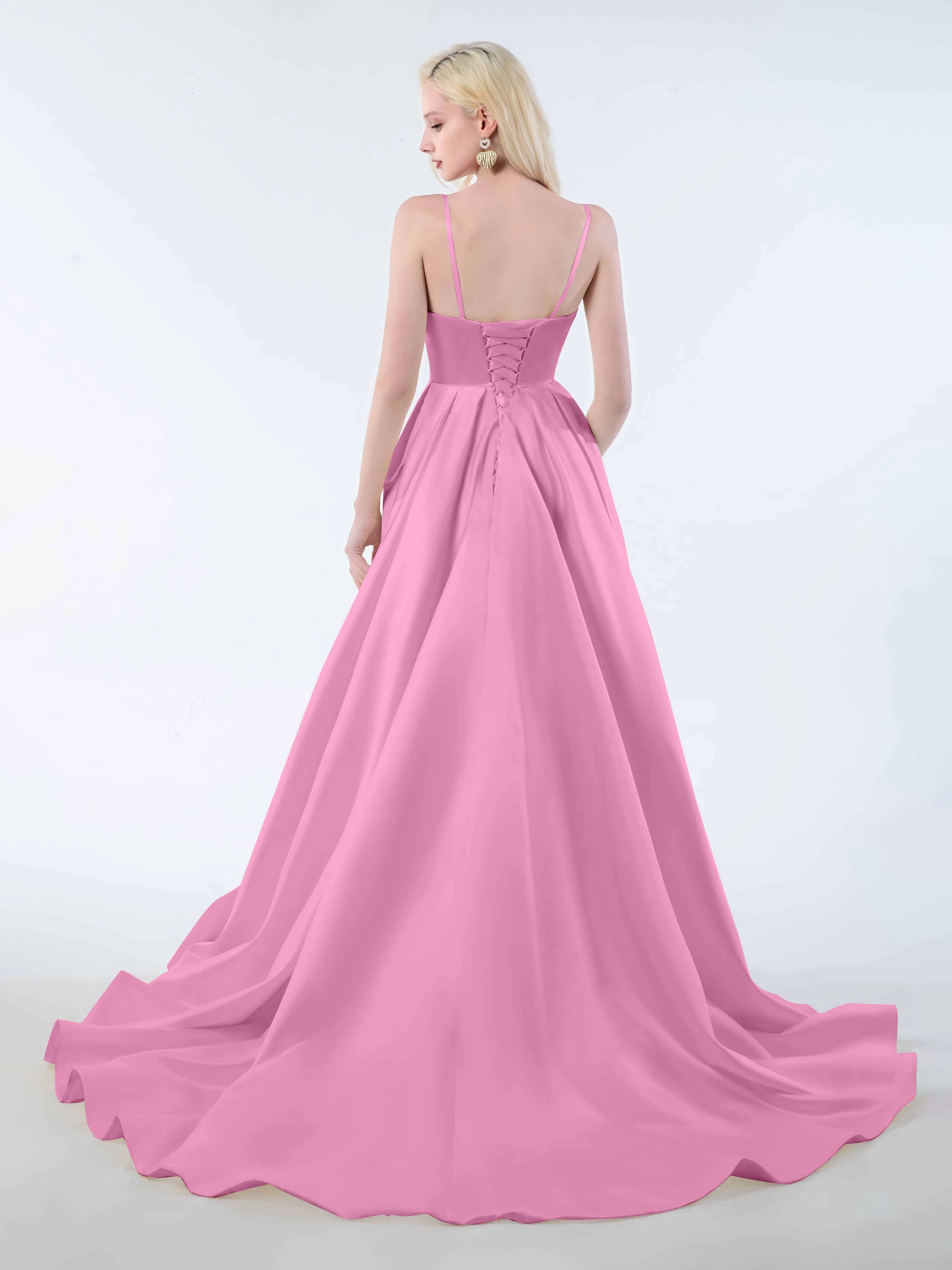 Amy Simple Spaghetti Straps Corset Back Satin Dresses