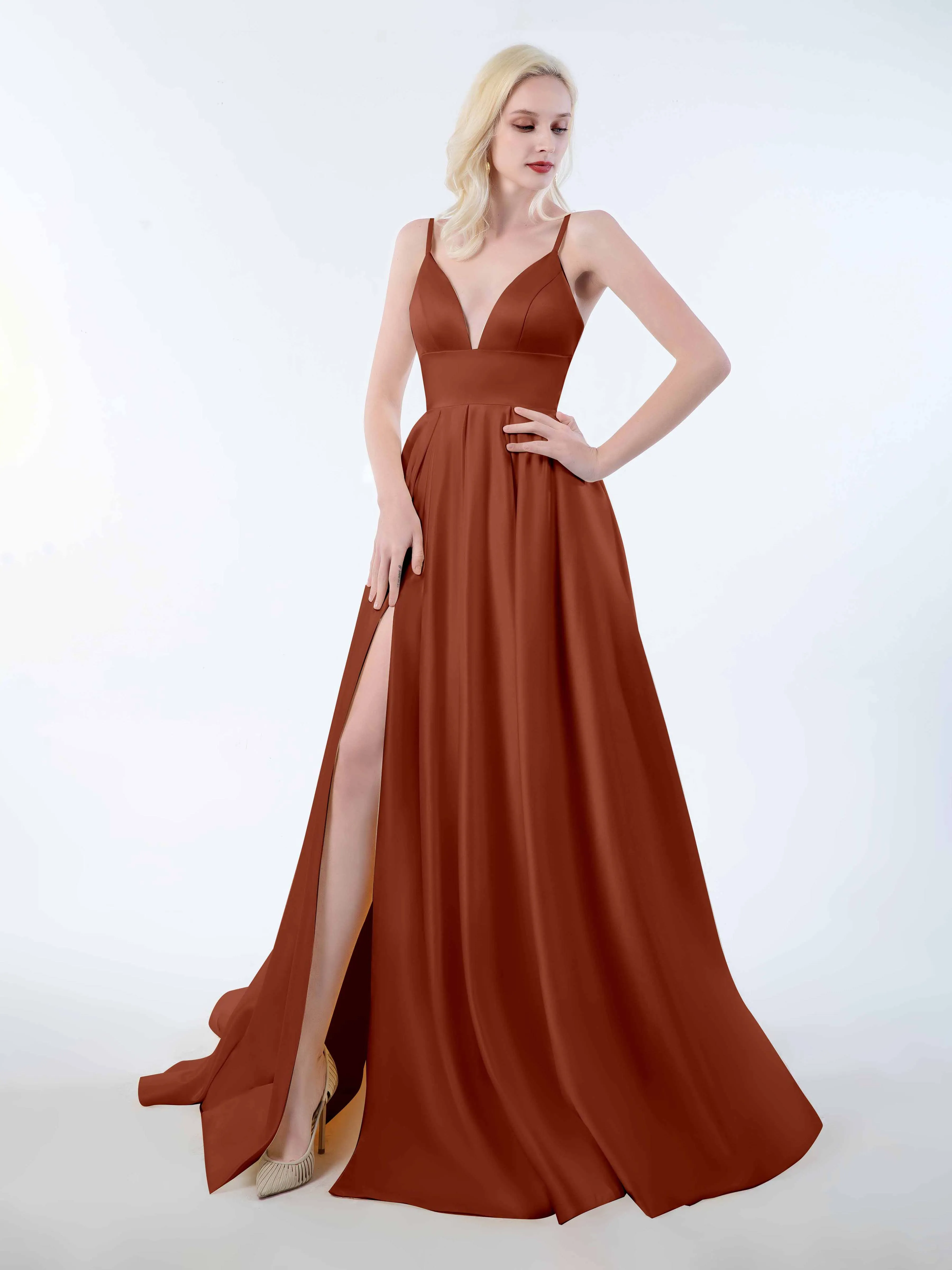 Amy Simple Spaghetti Straps Corset Back Satin Dresses