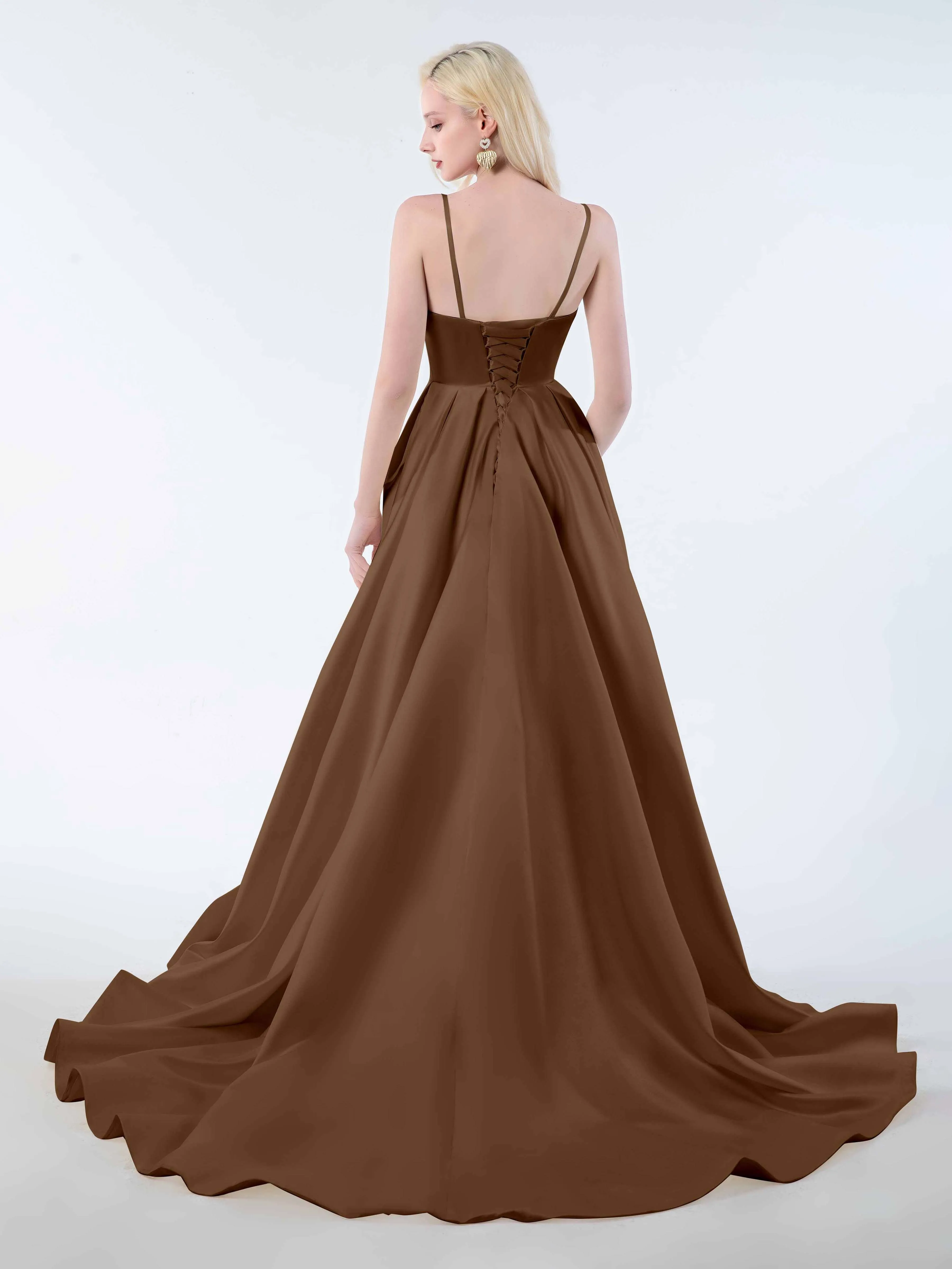 Amy Simple Spaghetti Straps Corset Back Satin Dresses