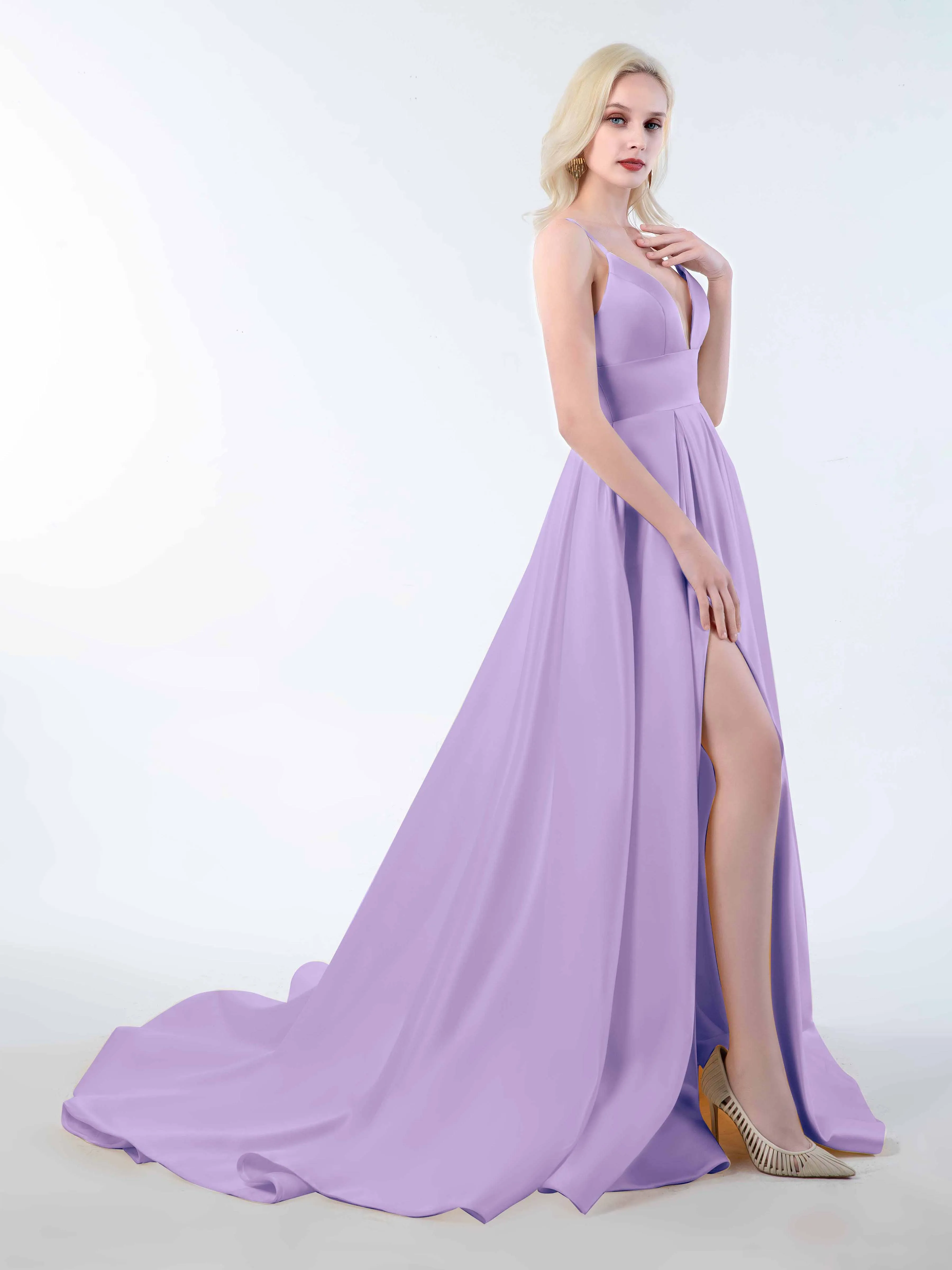 Amy Simple Spaghetti Straps Corset Back Satin Dresses