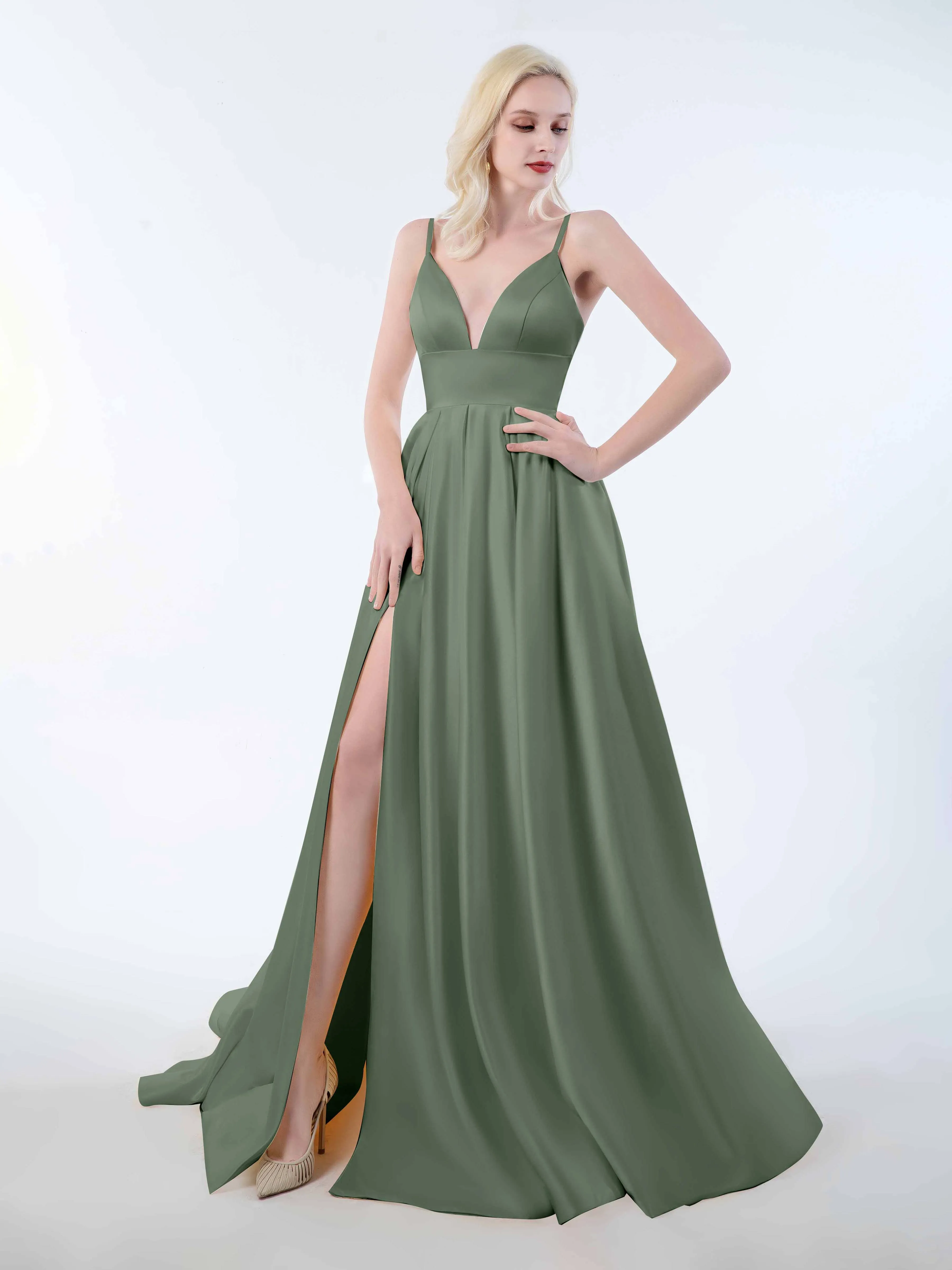Amy Simple Spaghetti Straps Corset Back Satin Dresses