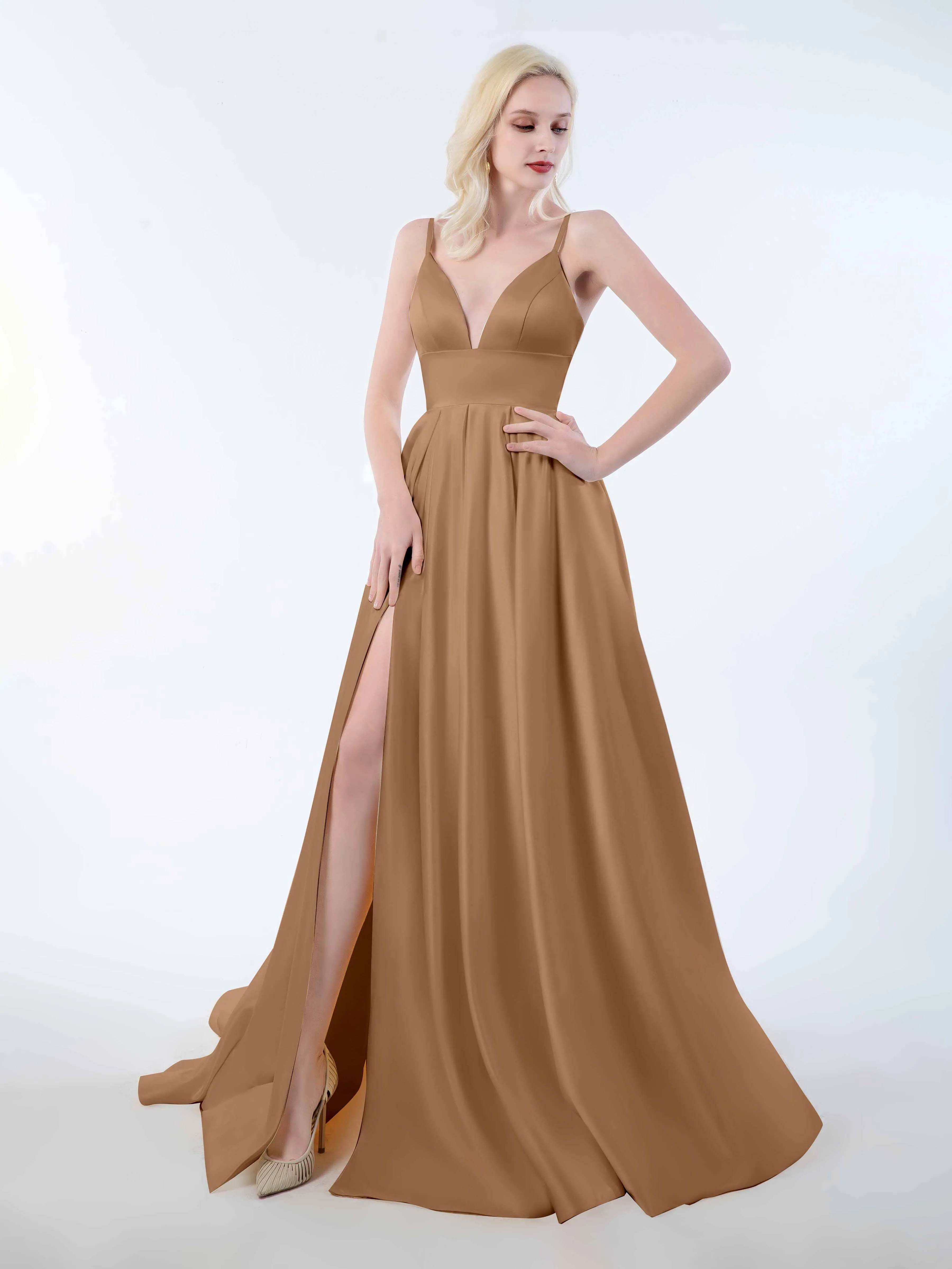 Amy Simple Spaghetti Straps Corset Back Satin Dresses