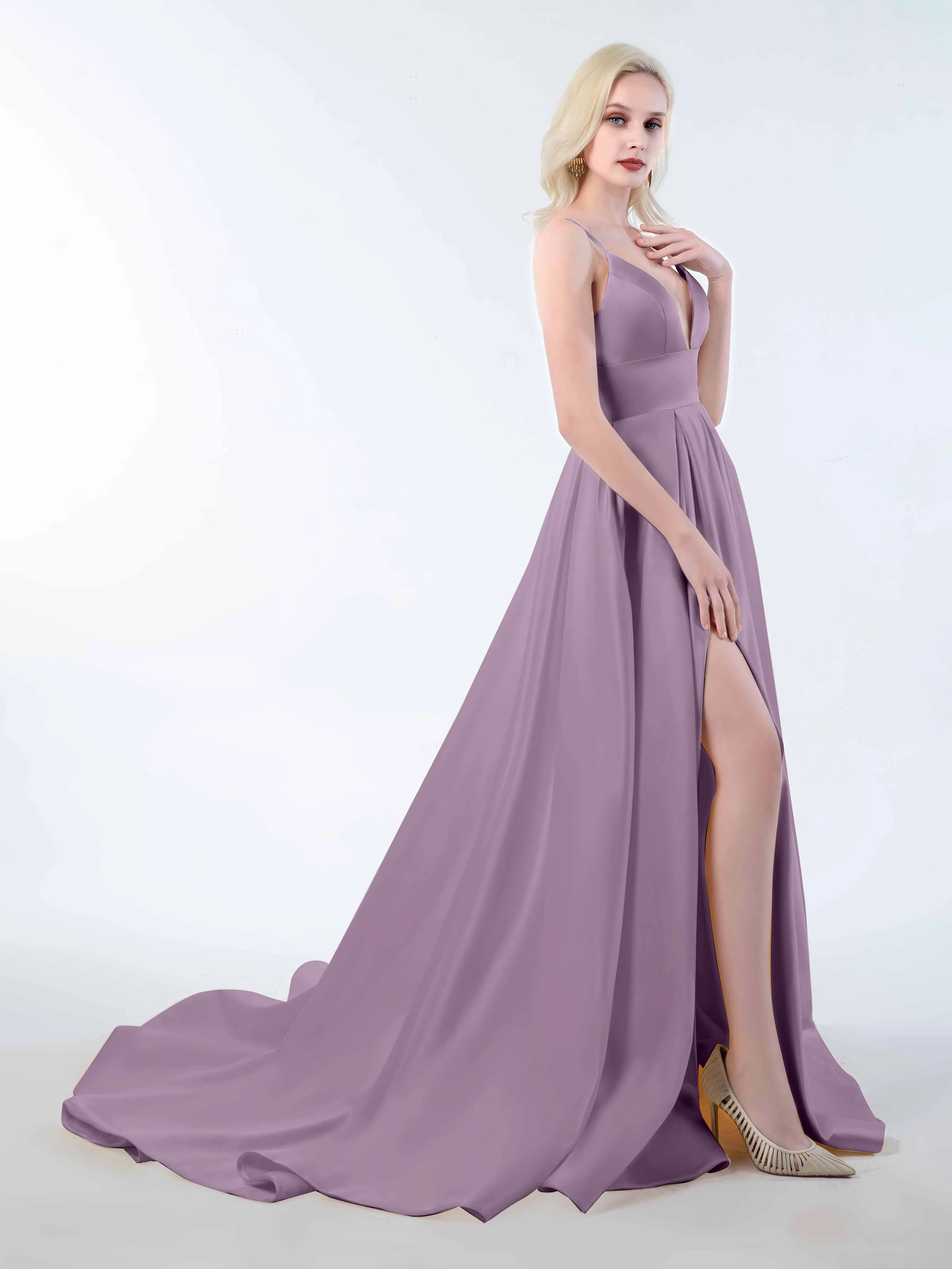 Amy Simple Spaghetti Straps Corset Back Satin Dresses