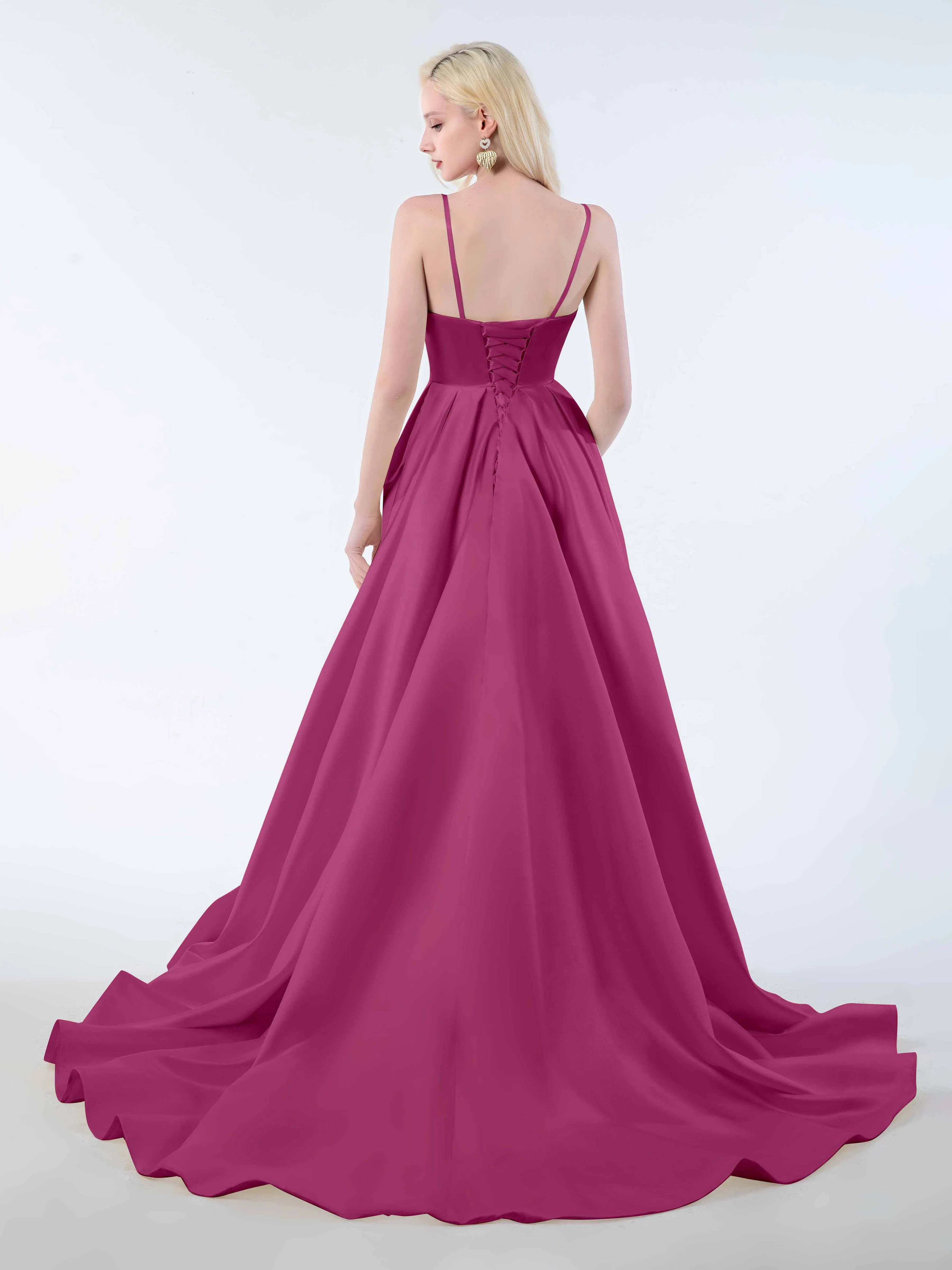 Amy Simple Spaghetti Straps Corset Back Satin Dresses