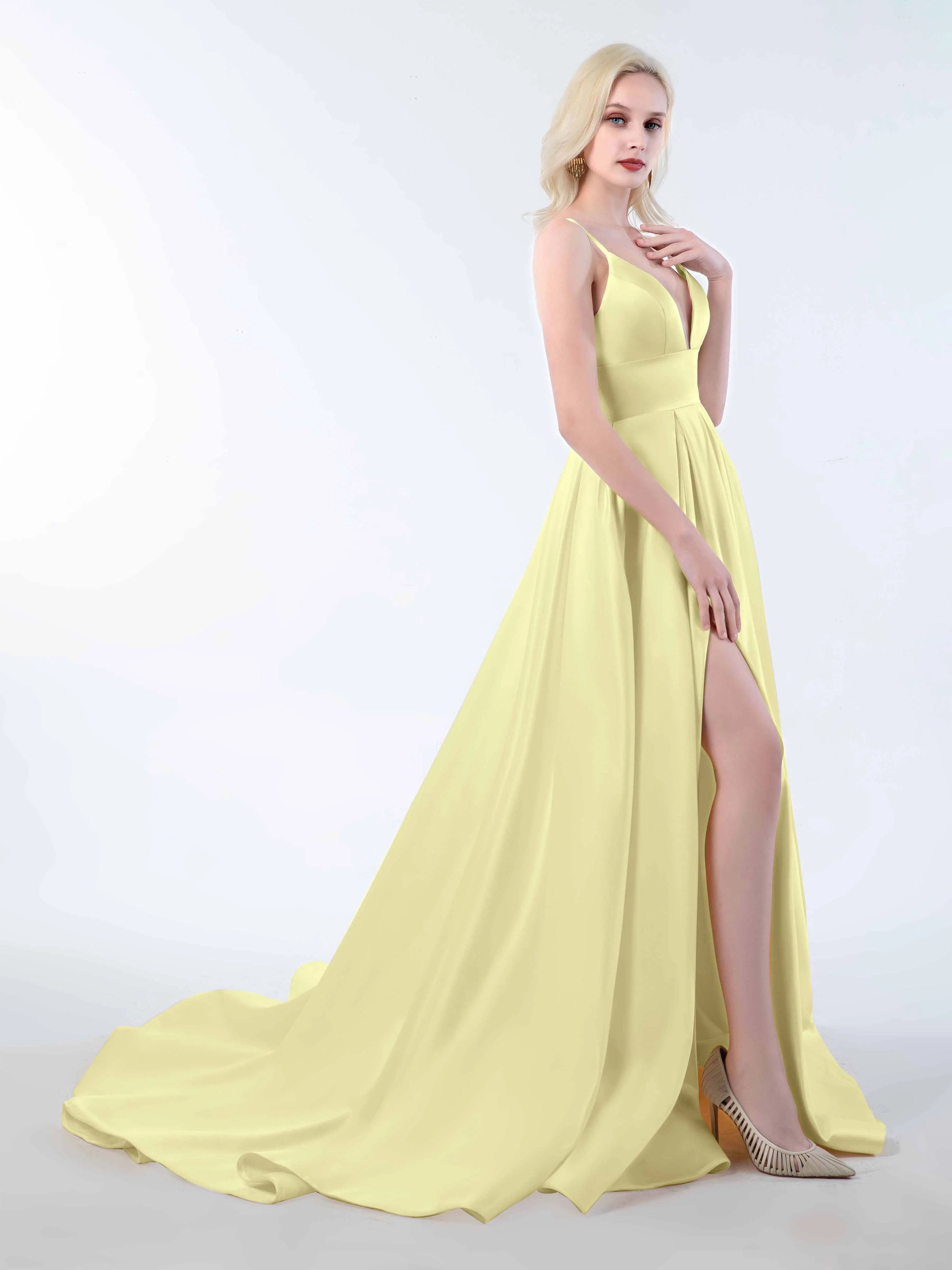 Amy Simple Spaghetti Straps Corset Back Satin Dresses