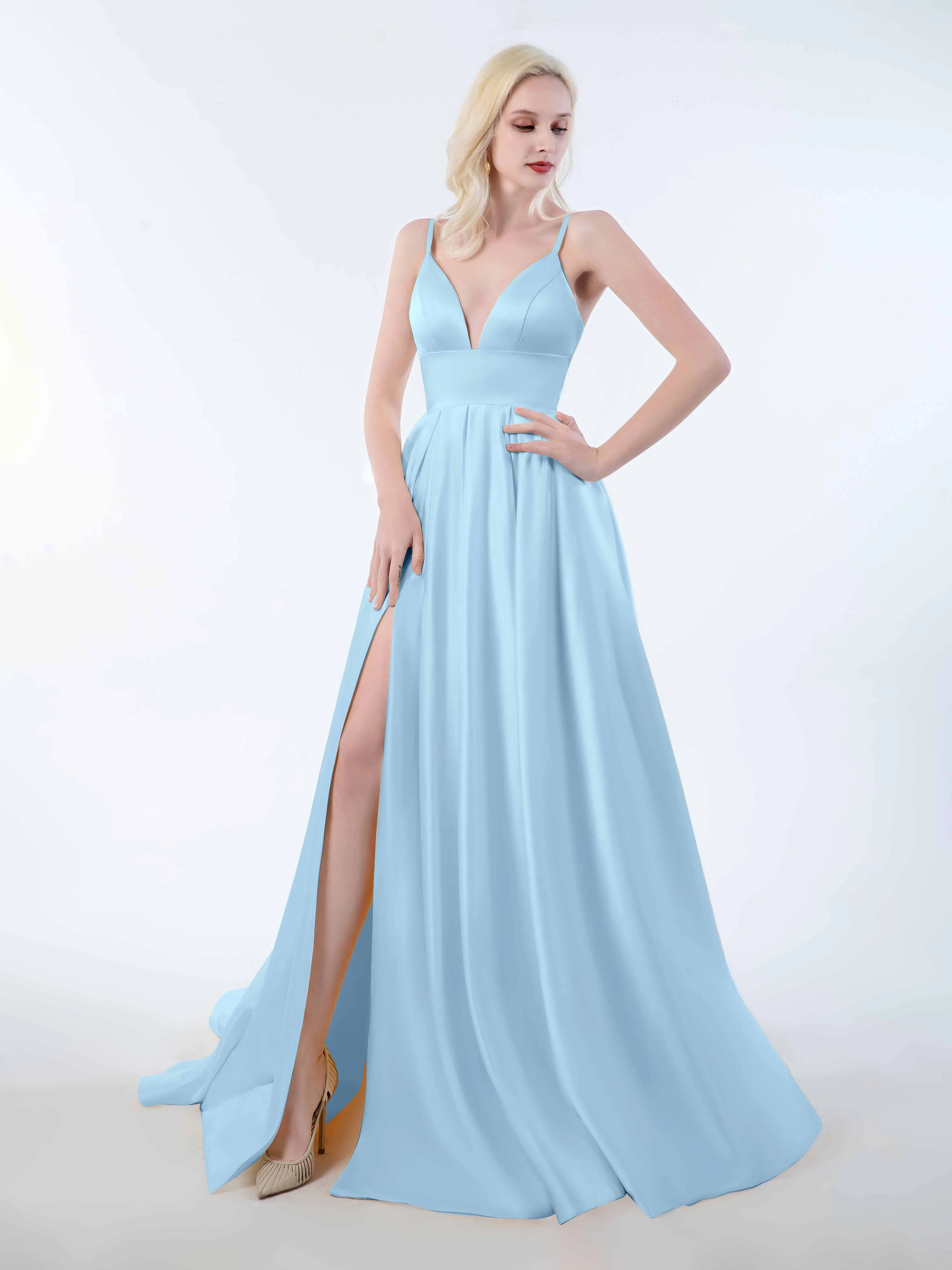 Amy Simple Spaghetti Straps Corset Back Satin Dresses