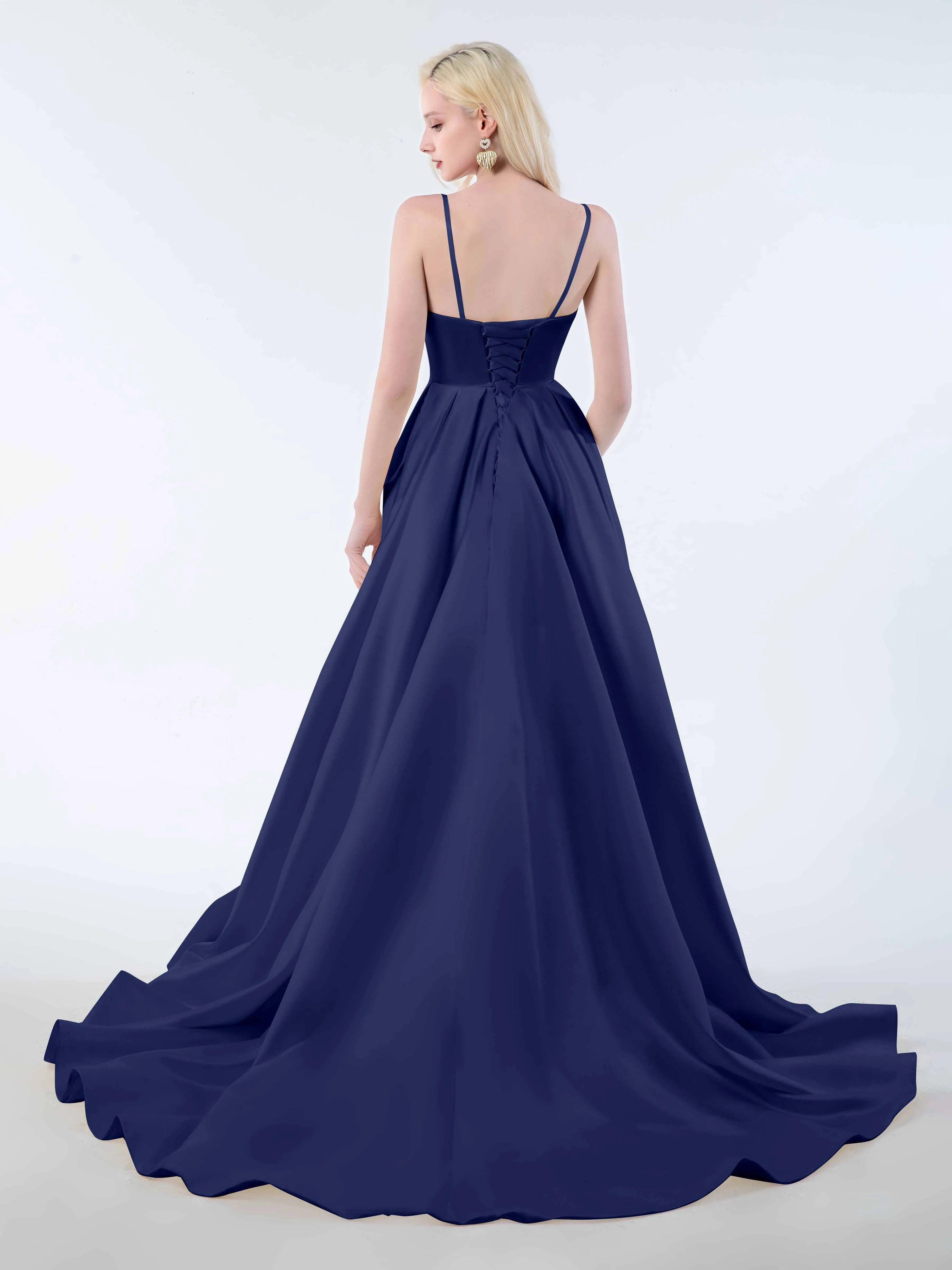 Amy Simple Spaghetti Straps Corset Back Satin Dresses