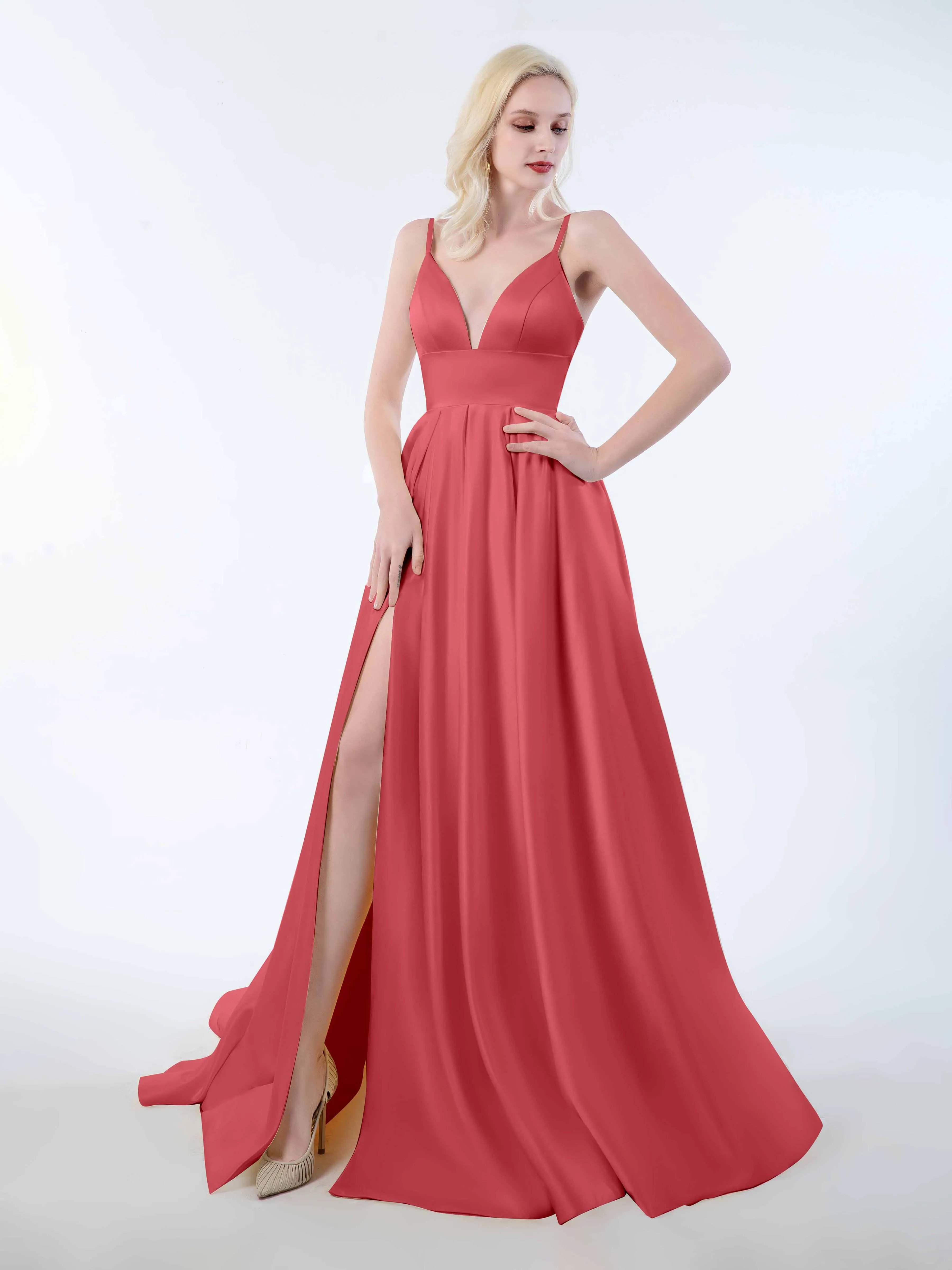 Amy Simple Spaghetti Straps Corset Back Satin Dresses